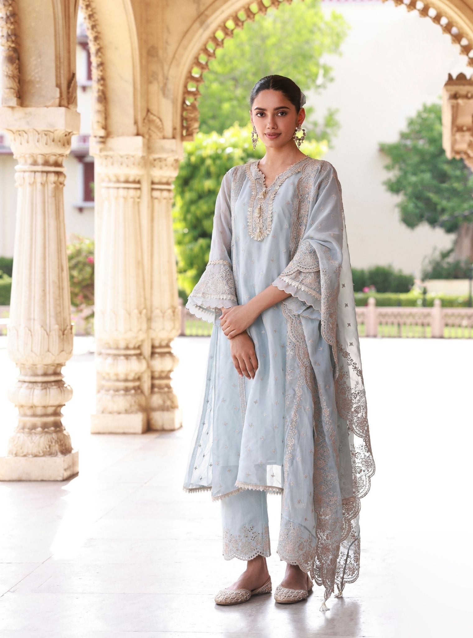 Elusha Organza Light Blue Kurta Set