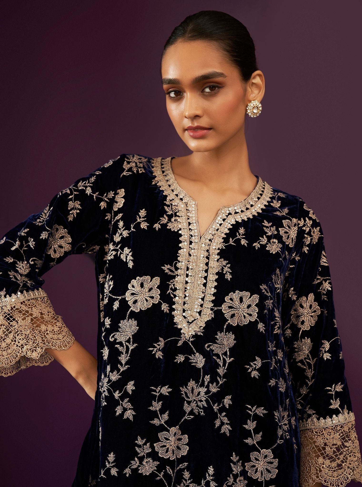 Imani Velvet Navy Kurta Set
