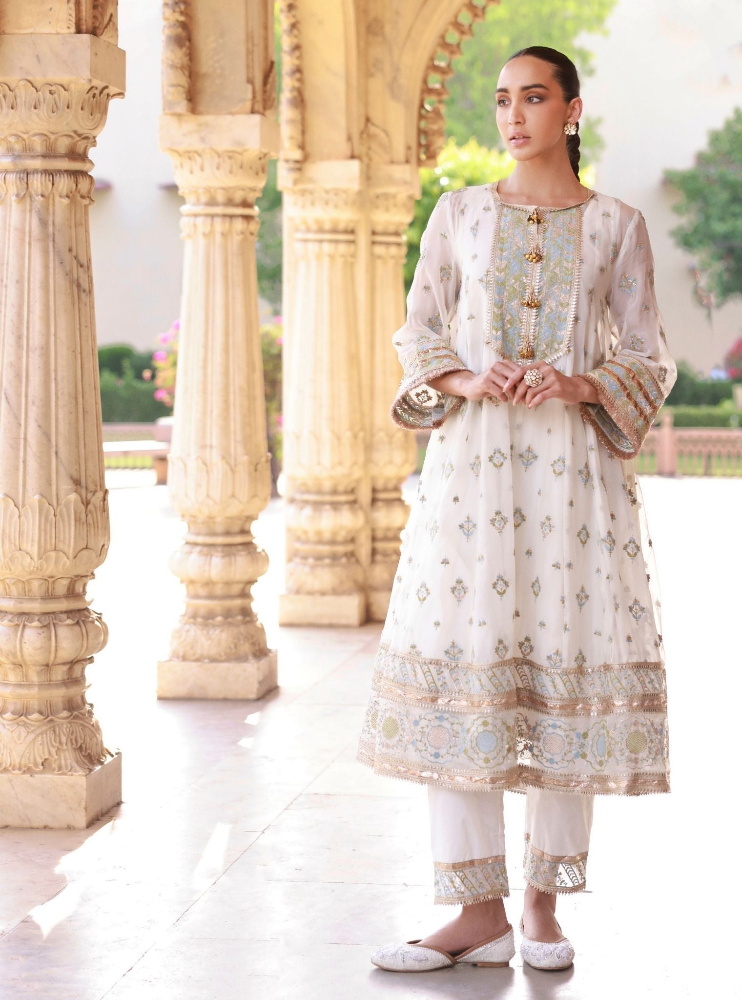 Janaya Organza Off White Anarkali Set