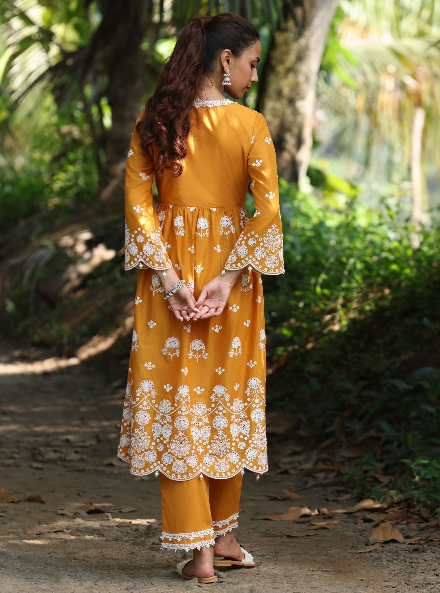 Nilan Supima Cotton Orange Anarkali Kurta Set