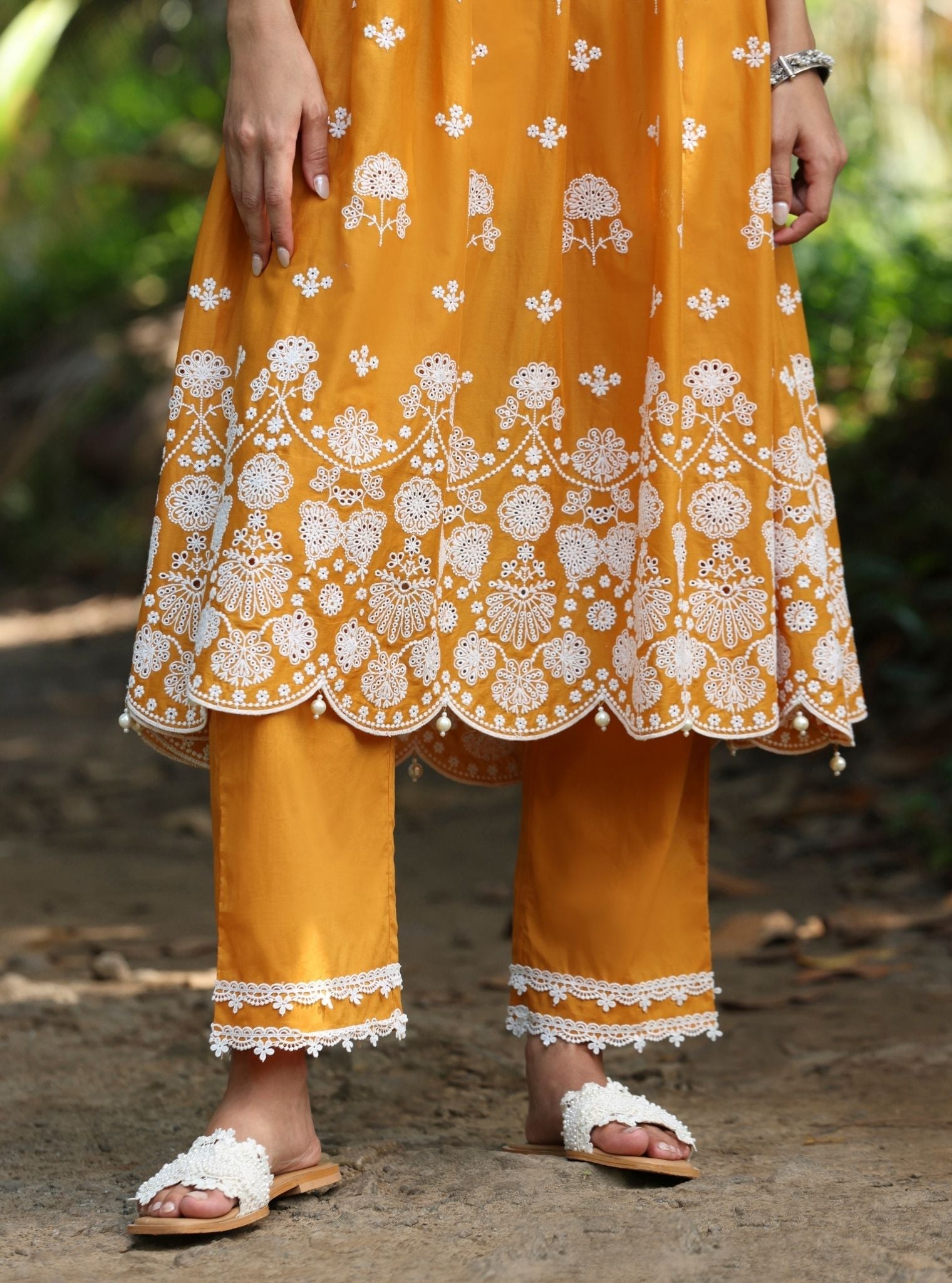 Nilan Supima Cotton Orange Anarkali Kurta Set