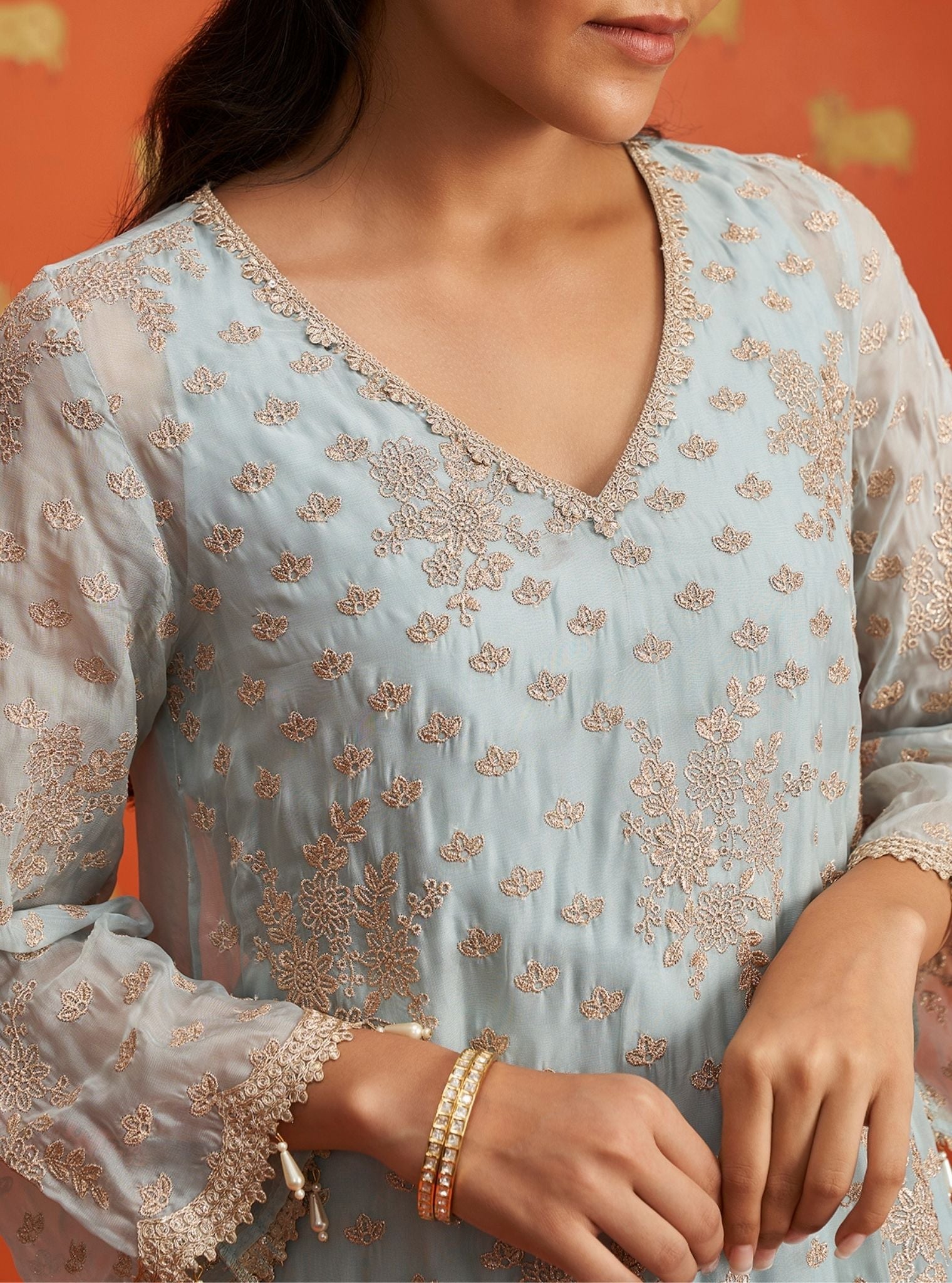 Suwanni Organza Light Blue Kurta Set
