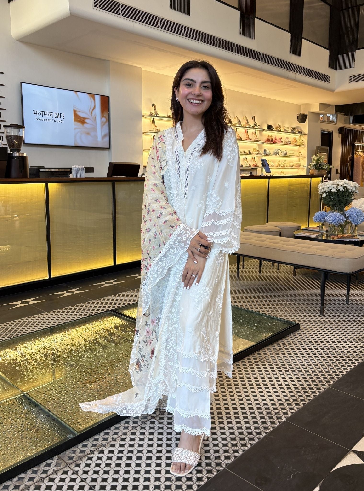 Lola Pima Satin Off White Kurta Set