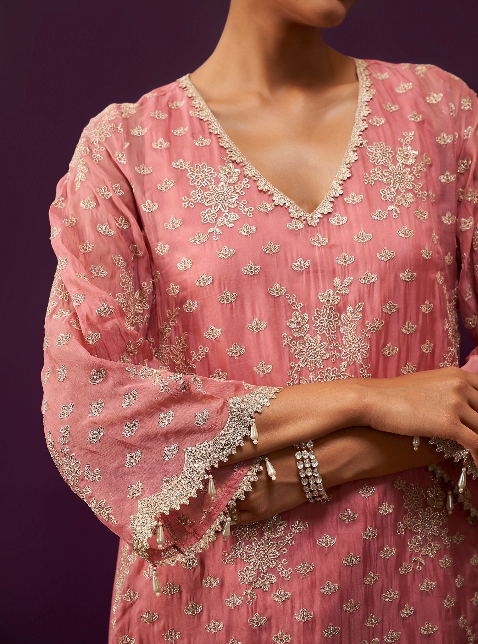 Suwanni Organza Mauve Kurta Set