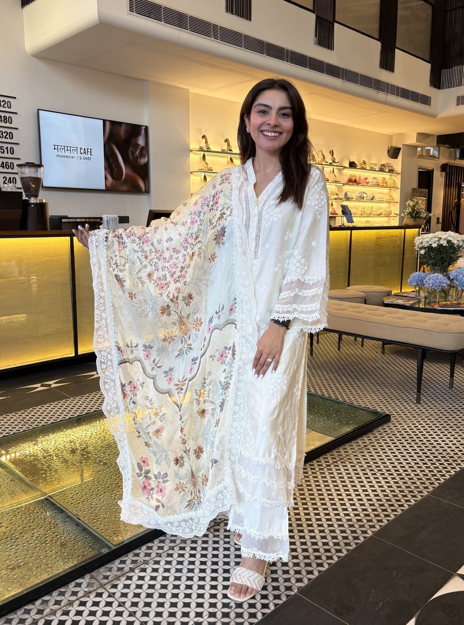 Lola Pima Satin Off White Kurta Set
