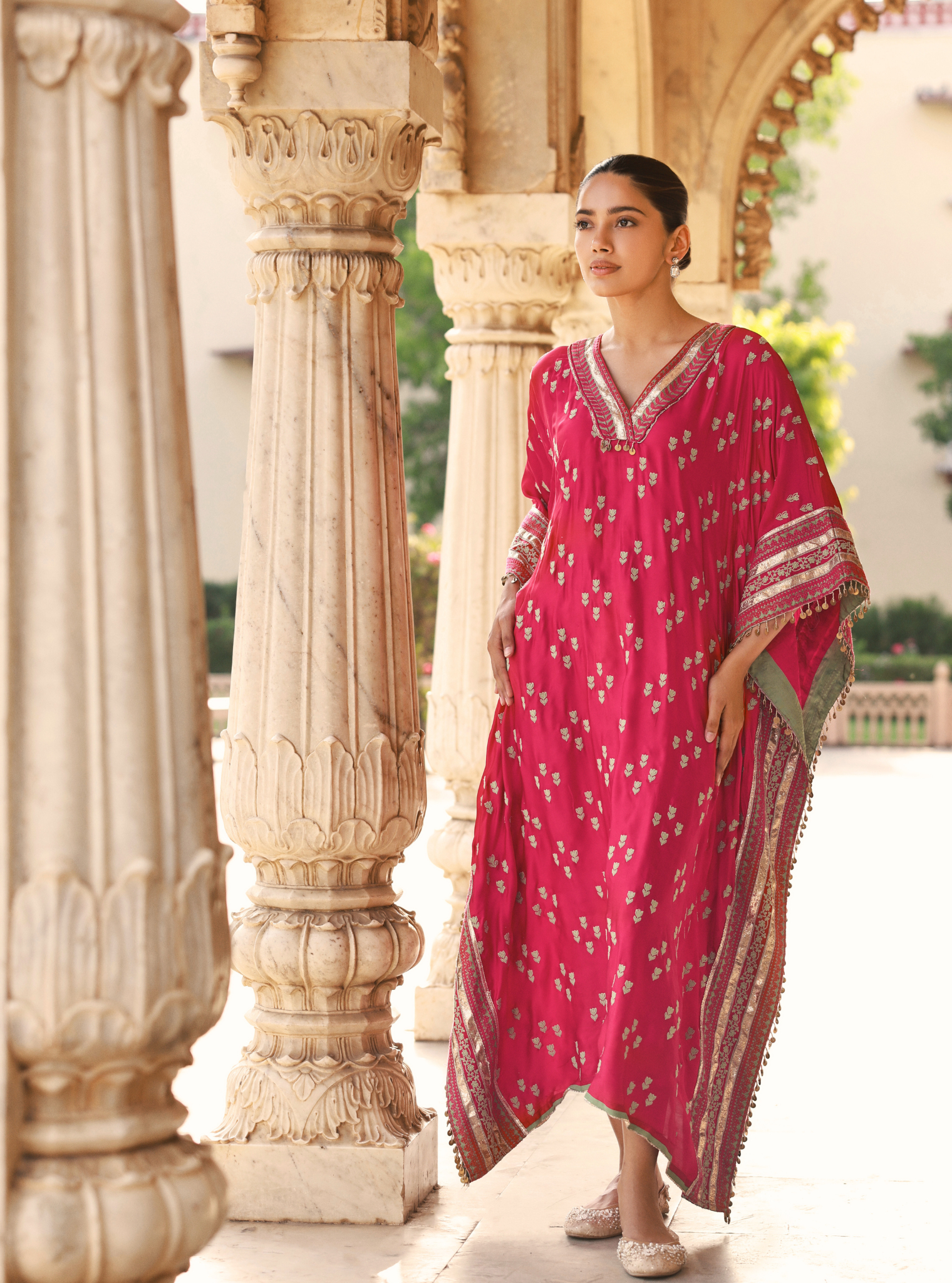 Nishaya Bemberg Satin Fuschia Kaftan