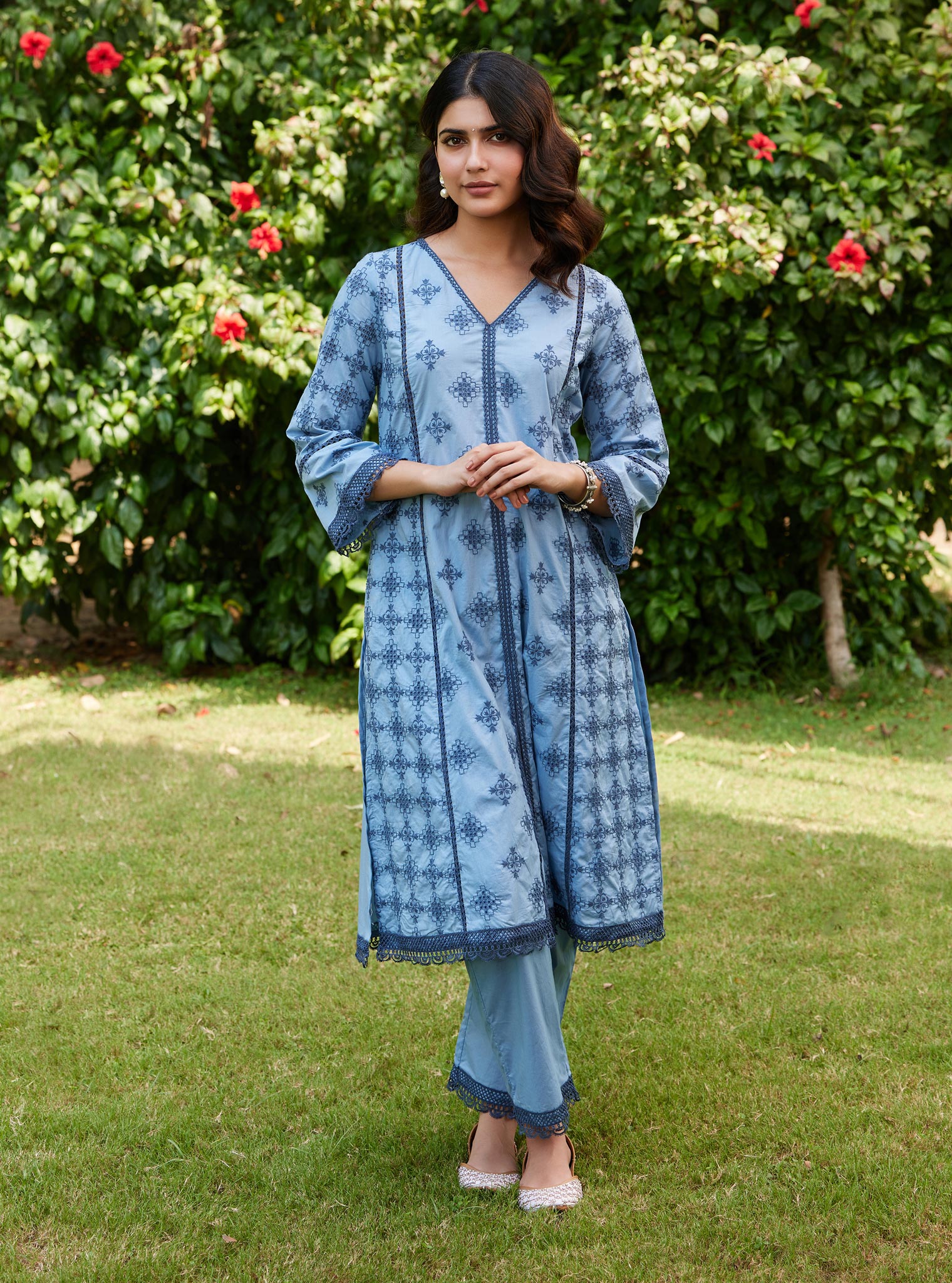 Mulmul Cotton Seher Dark Blue Kurta with Mulmul Cotton Seher Dark Blue Pant