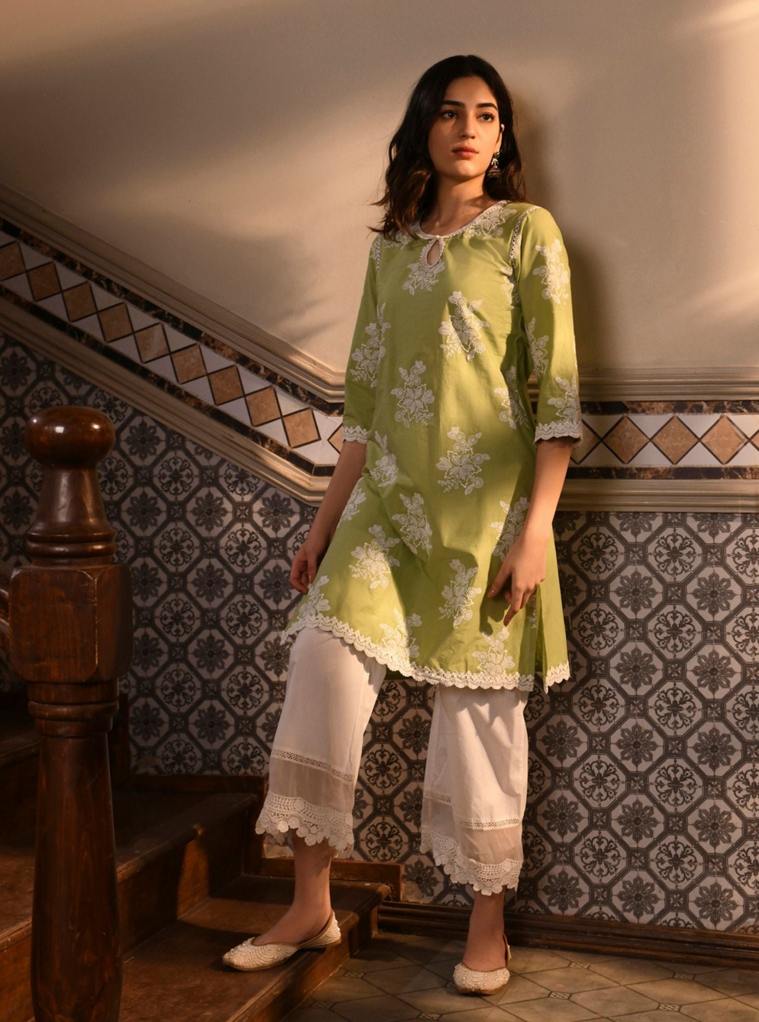 Mulmul Supima Cotton Ayda Light Green Kurta