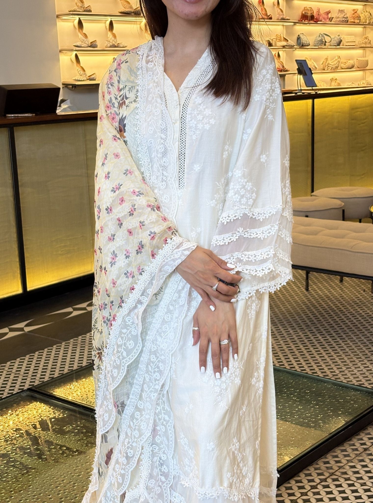 Lola Pima Satin Off White Kurta Set