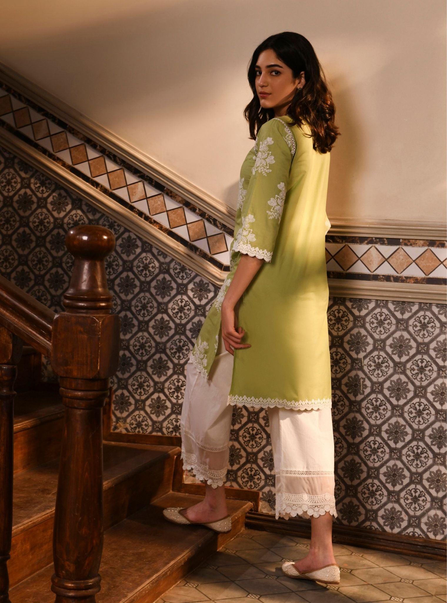 Mulmul Supima Cotton Ayda Light Green Kurta