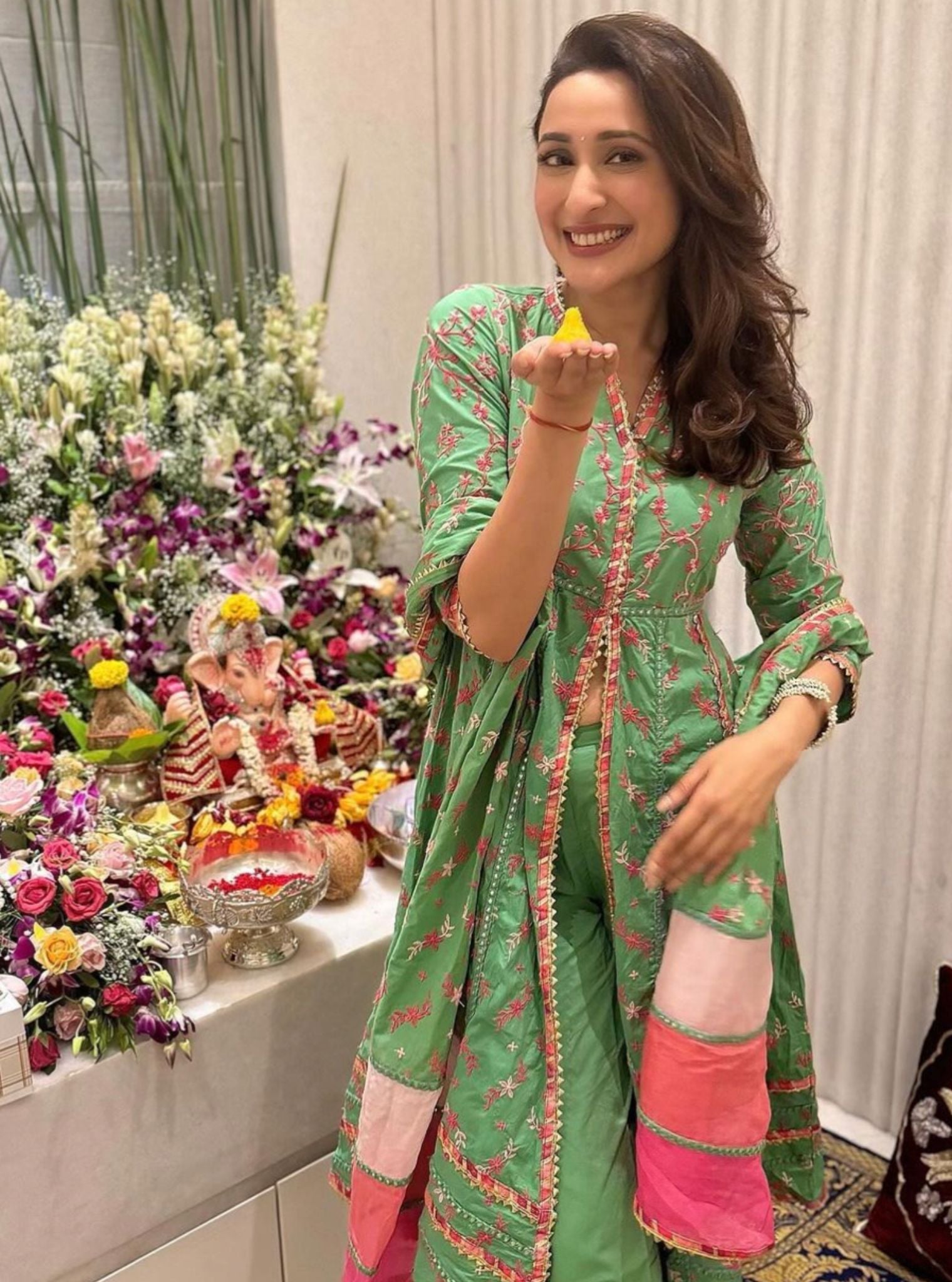 Ayla Supima Cotton Green Anarkali Kurta Set