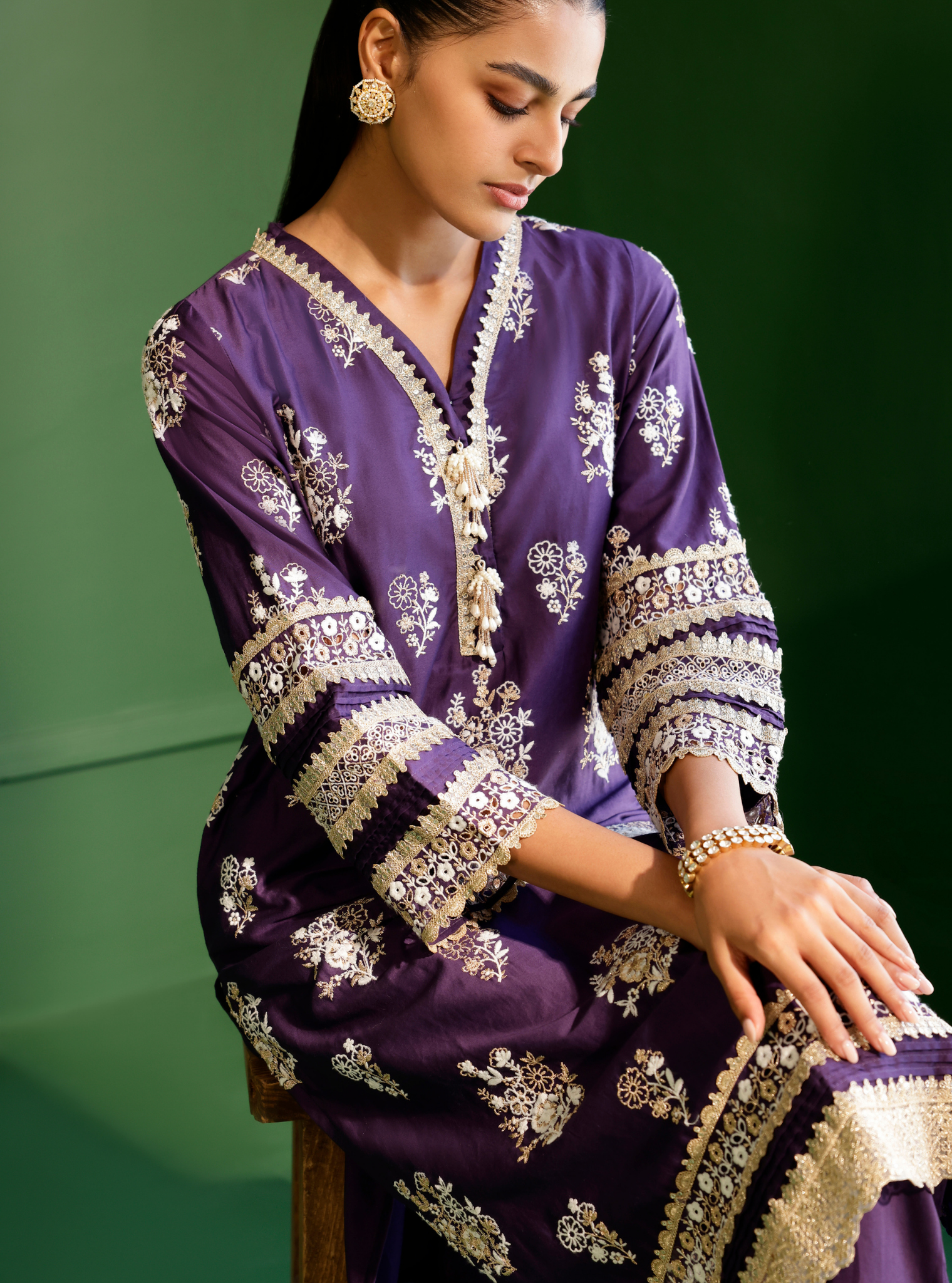 Nalin Pima Satin Purple Kurta Set