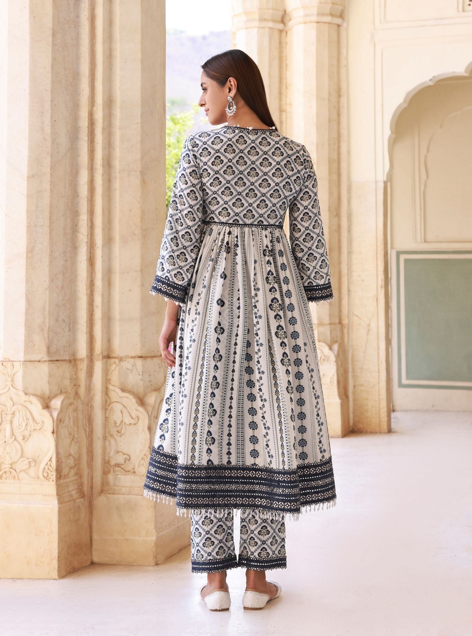 Uvrita Lawn Off White Anarkali Set