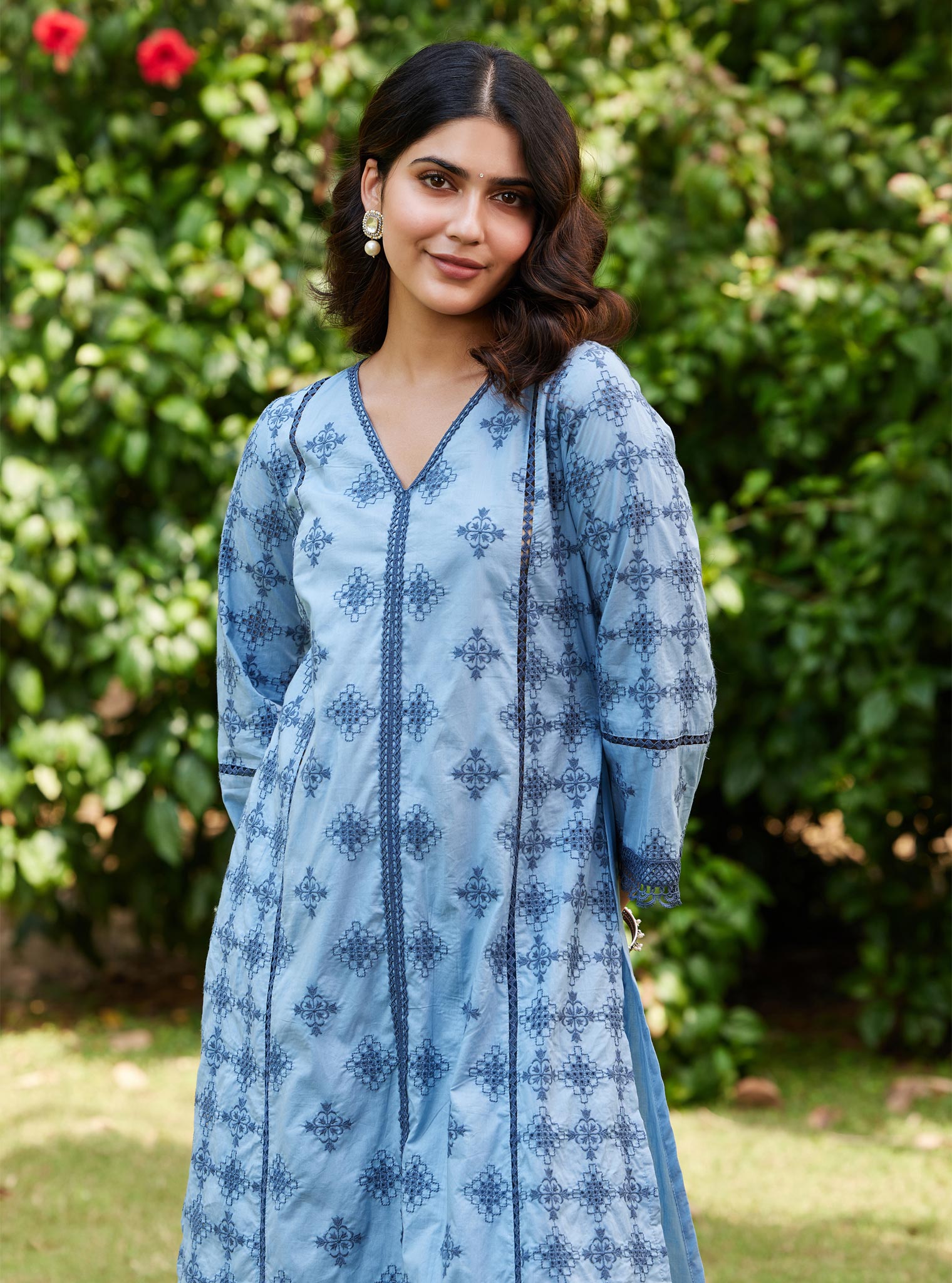 Mulmul Cotton Seher Dark Blue Kurta with Mulmul Cotton Seher Dark Blue Pant