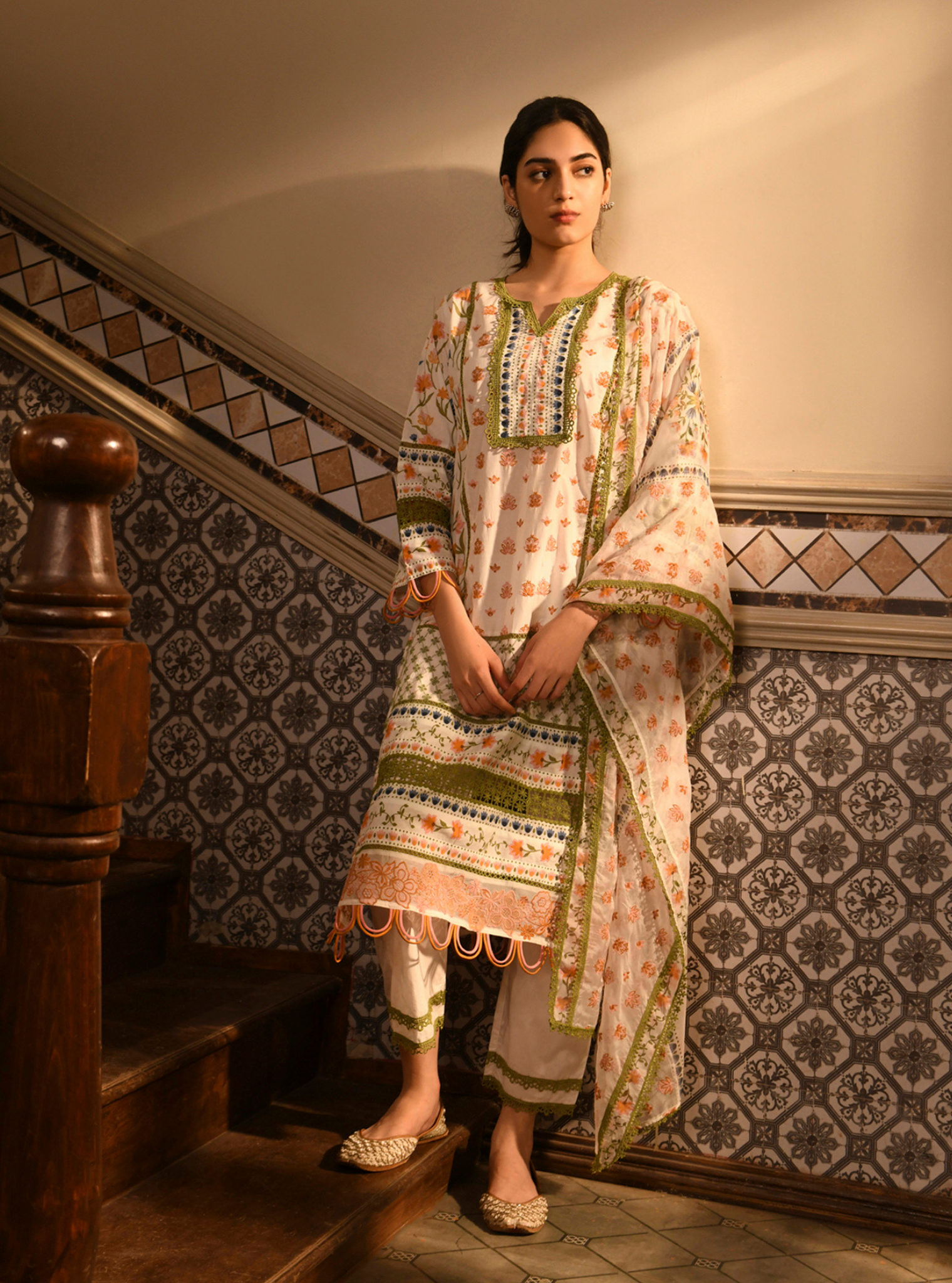 Sanny Supima Cotton Printed White Kurta Set