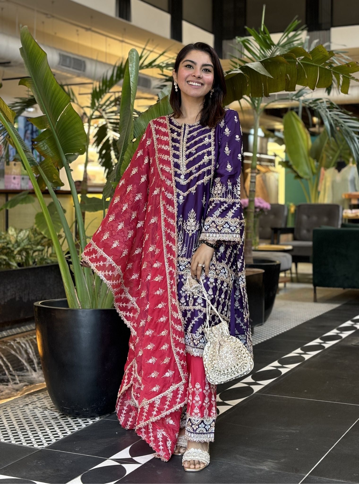 Ambar Organza Satin Purple Kurta Set