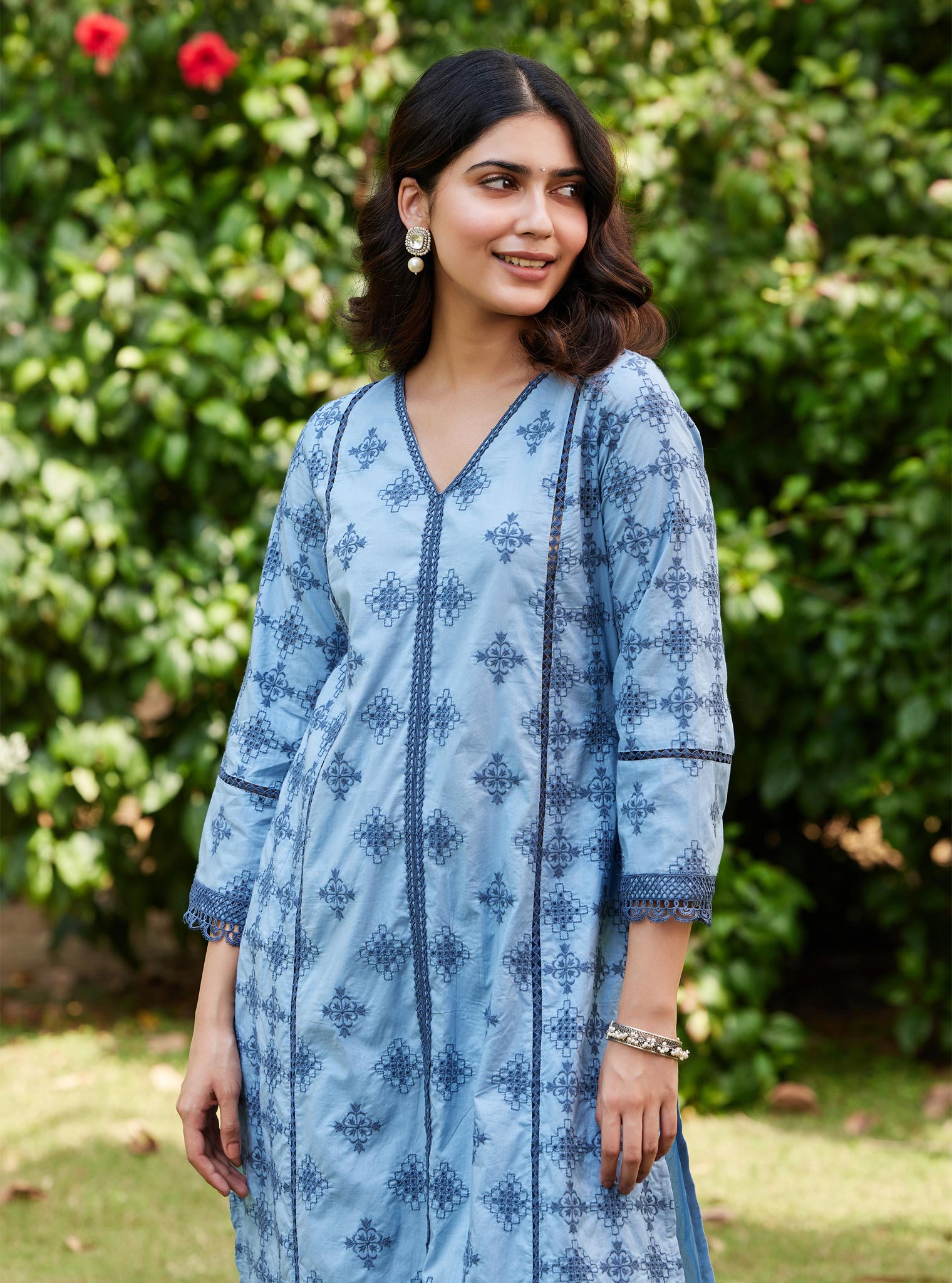 Mulmul Cotton Seher Dark Blue Kurta with Mulmul Cotton Seher Dark Blue Pant