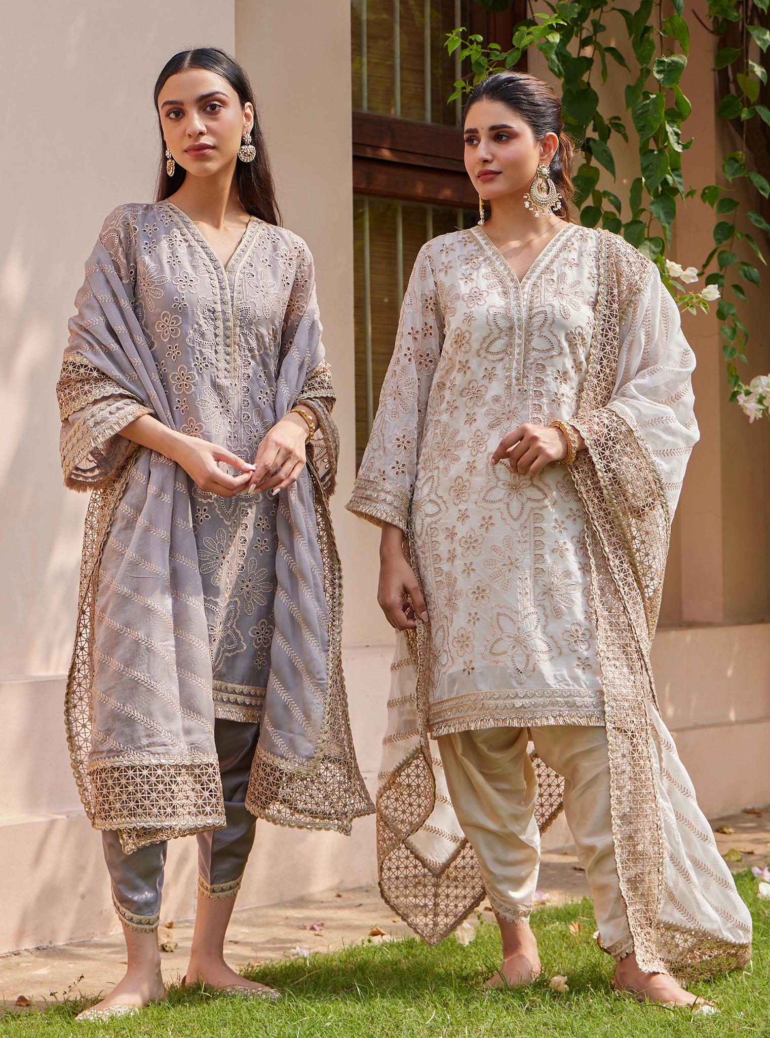 Ekani Organza Off White Kurta with Salwar Set