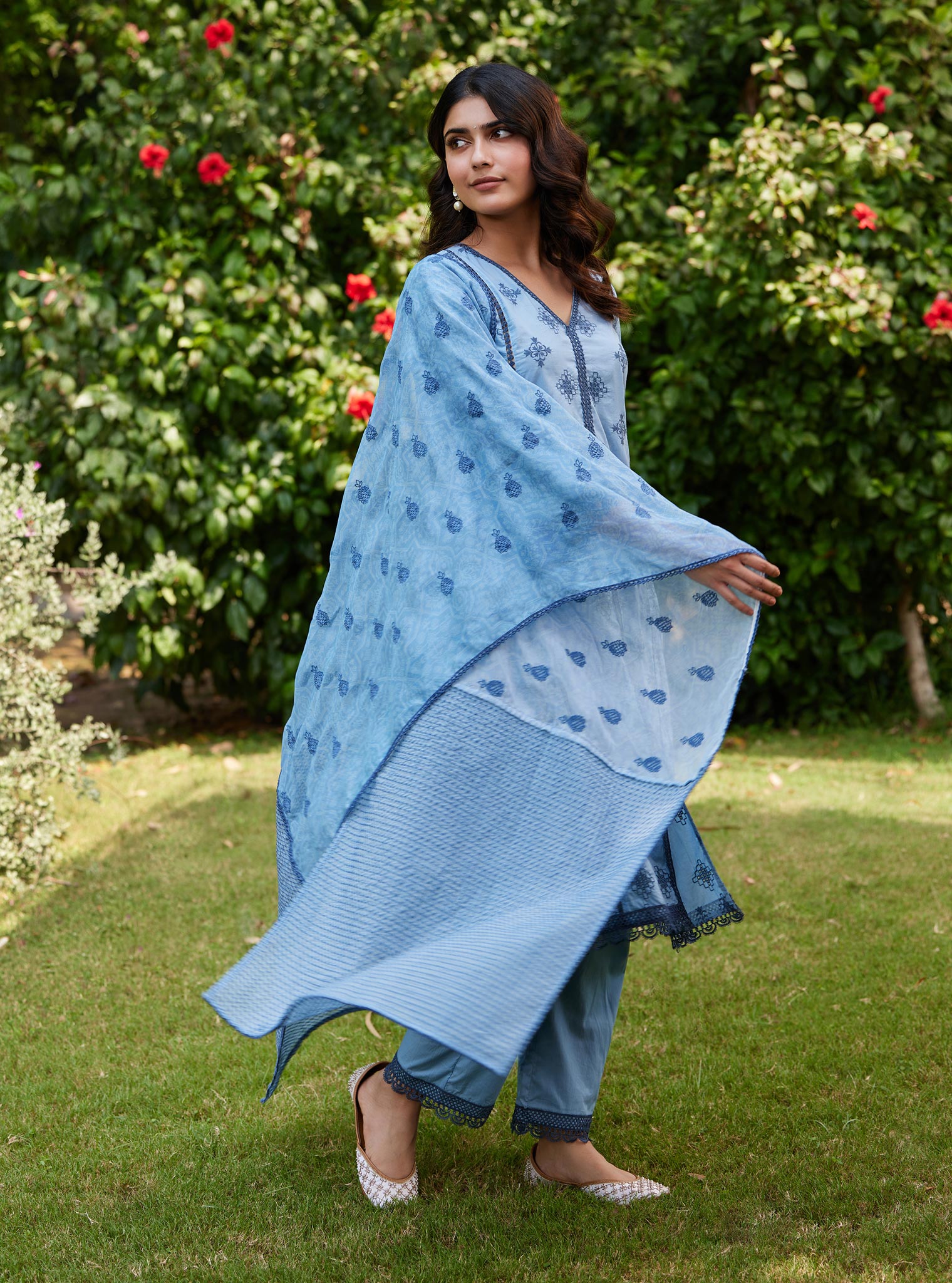 Mulmul Cotton Seher Dark Blue Kurta with Mulmul Cotton Seher Dark Blue Pant