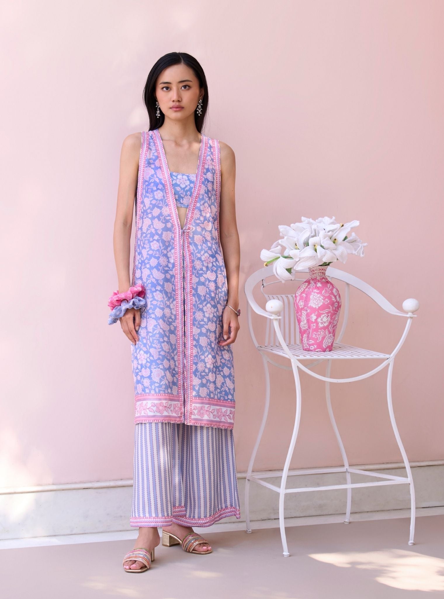 Maharose Steel Blue Printed Lawn Jacket Set