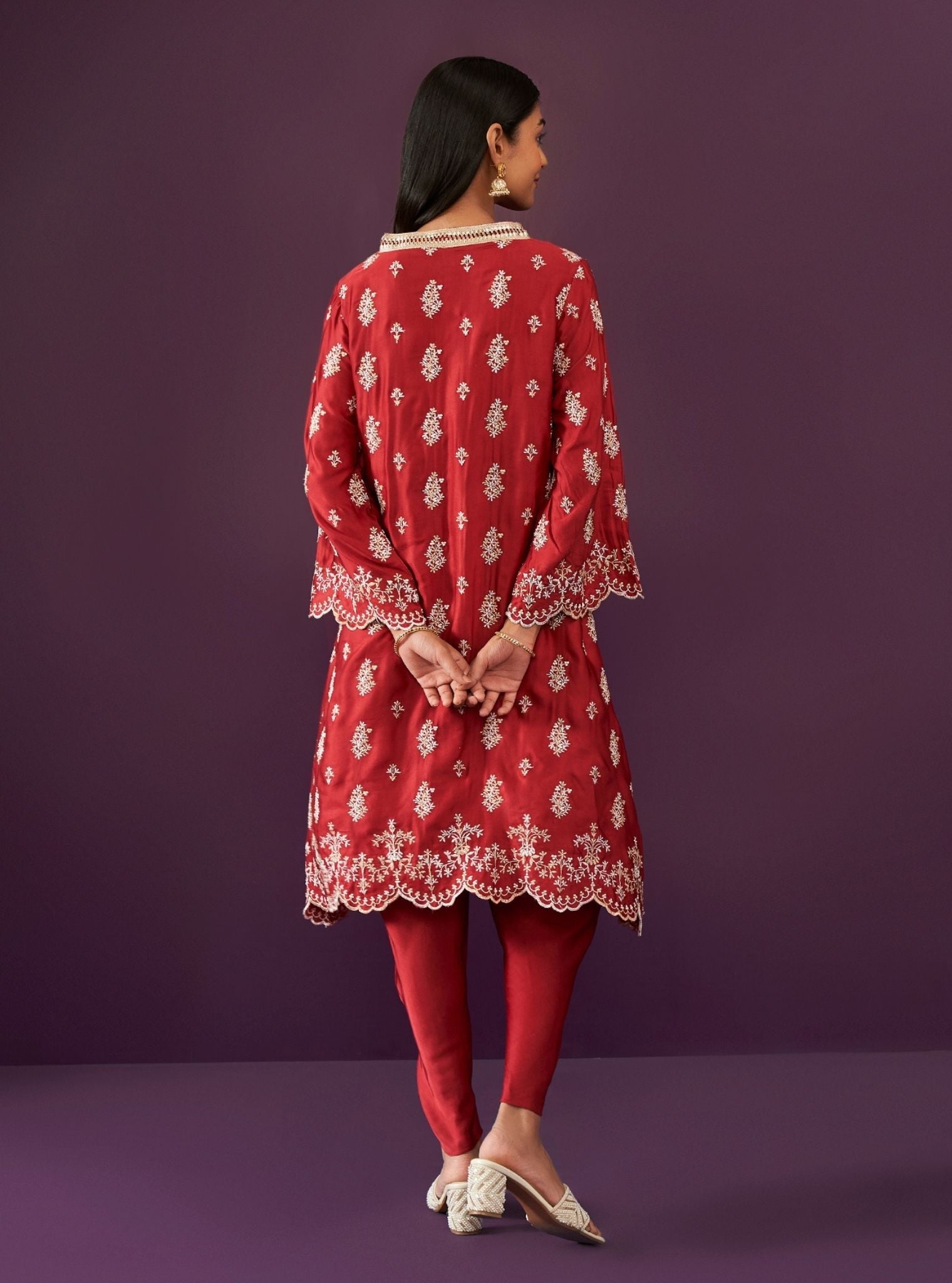 Mulmul Cupro Satin Callaia Red kurta With Mulmul Cupro Satin Callaia Red Salwar