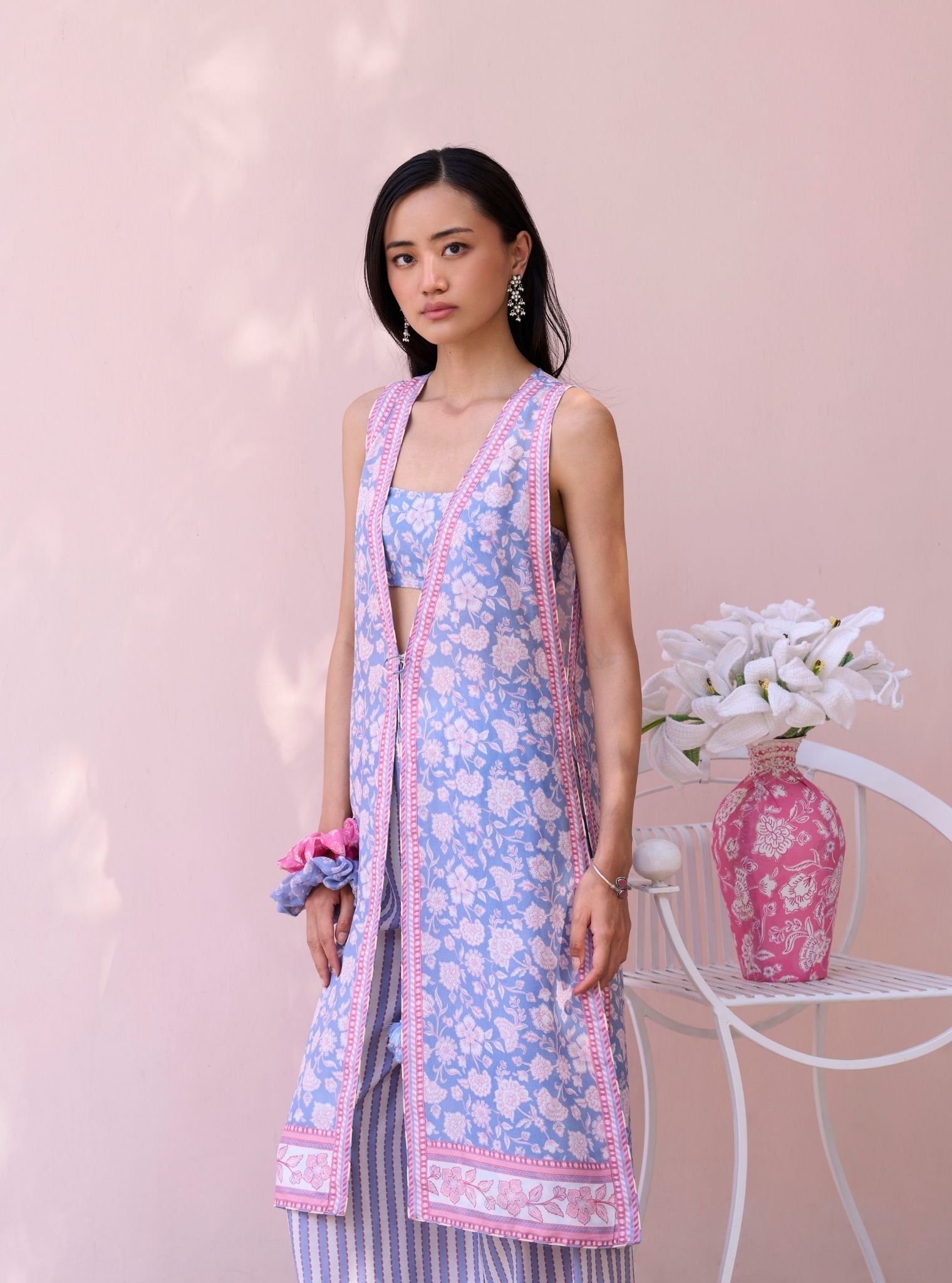 Maharose Steel Blue Printed Lawn Jacket Set