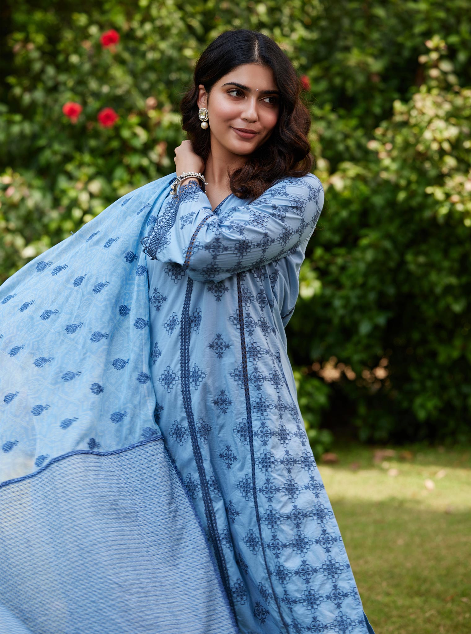 Mulmul Cotton Seher Dark Blue Kurta with Mulmul Cotton Seher Dark Blue Pant