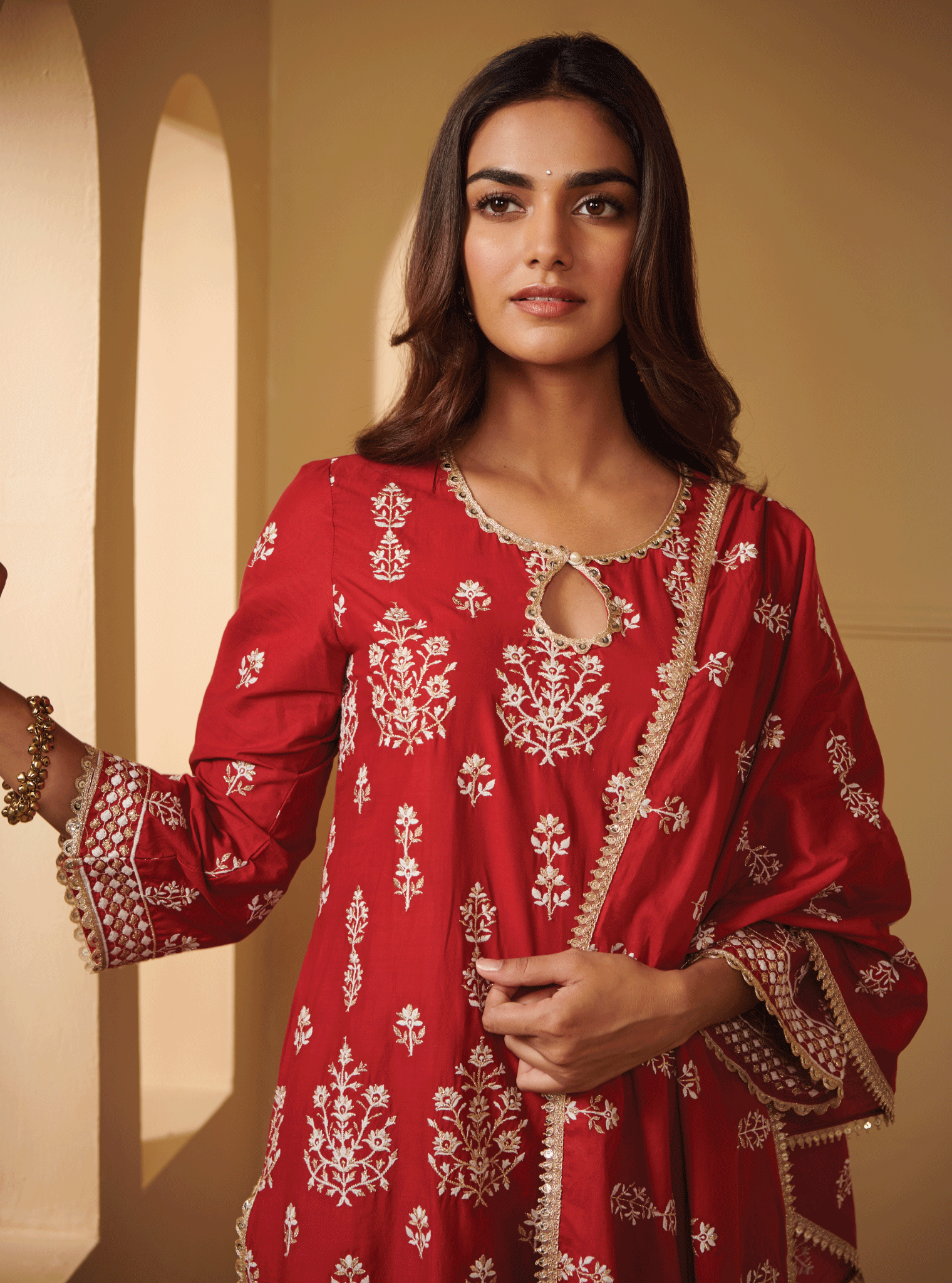 Kasari Supima Cotton Red Kurta Set