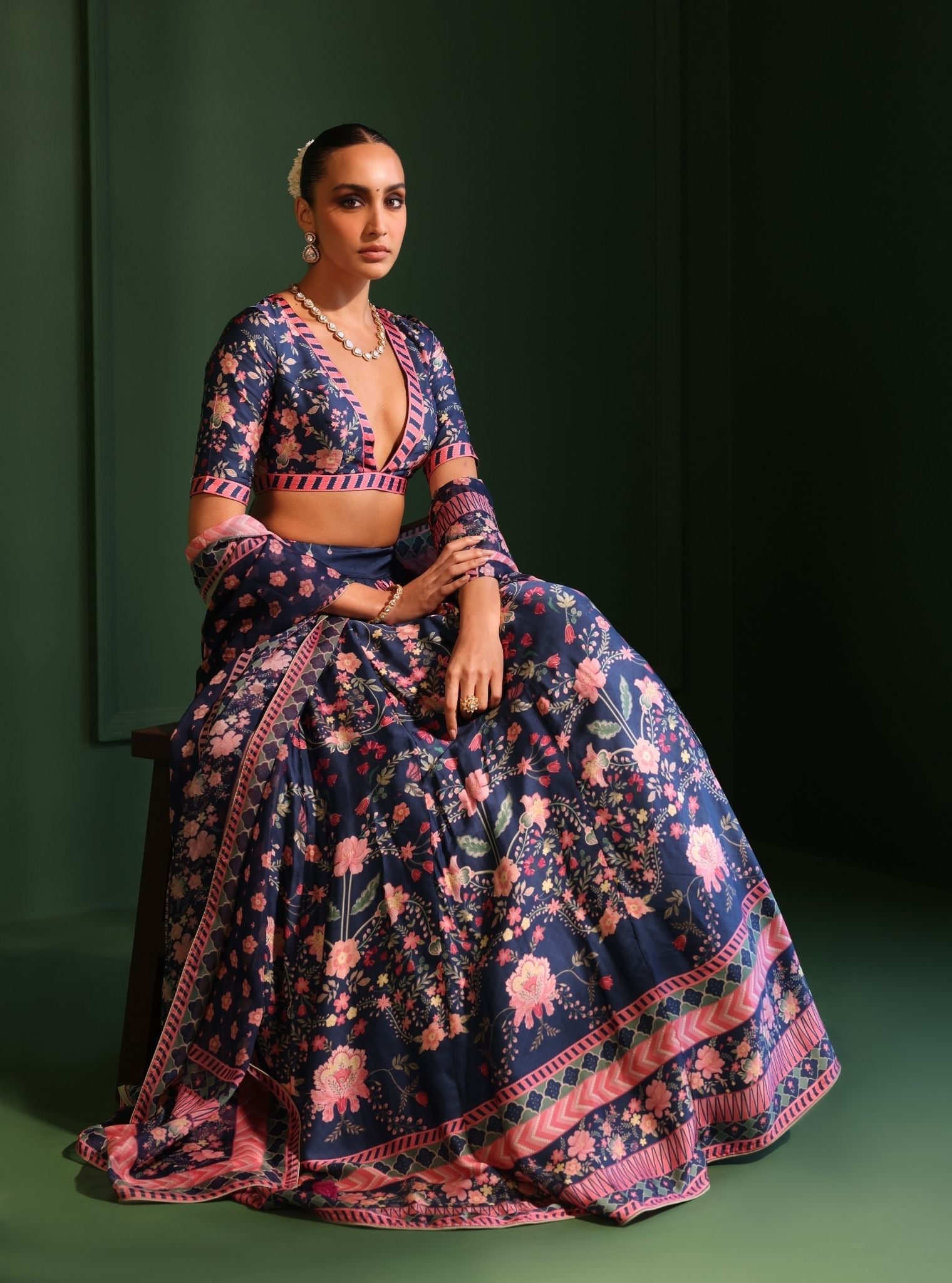 Jhanak Cupro Satin Navy Lehenga