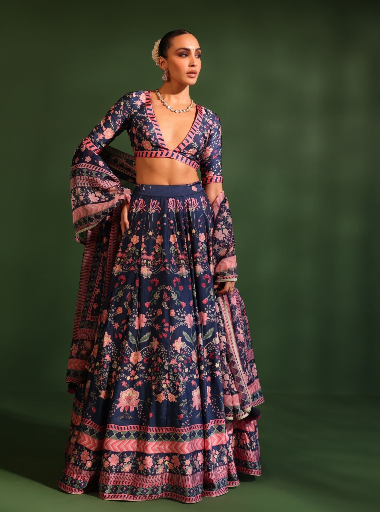 Jhanak Cupro Satin Navy Lehenga