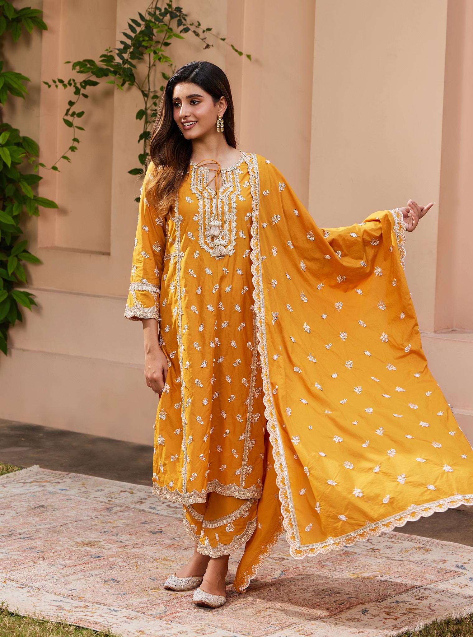 Adah Supima Cotton Orange Kurta Set
