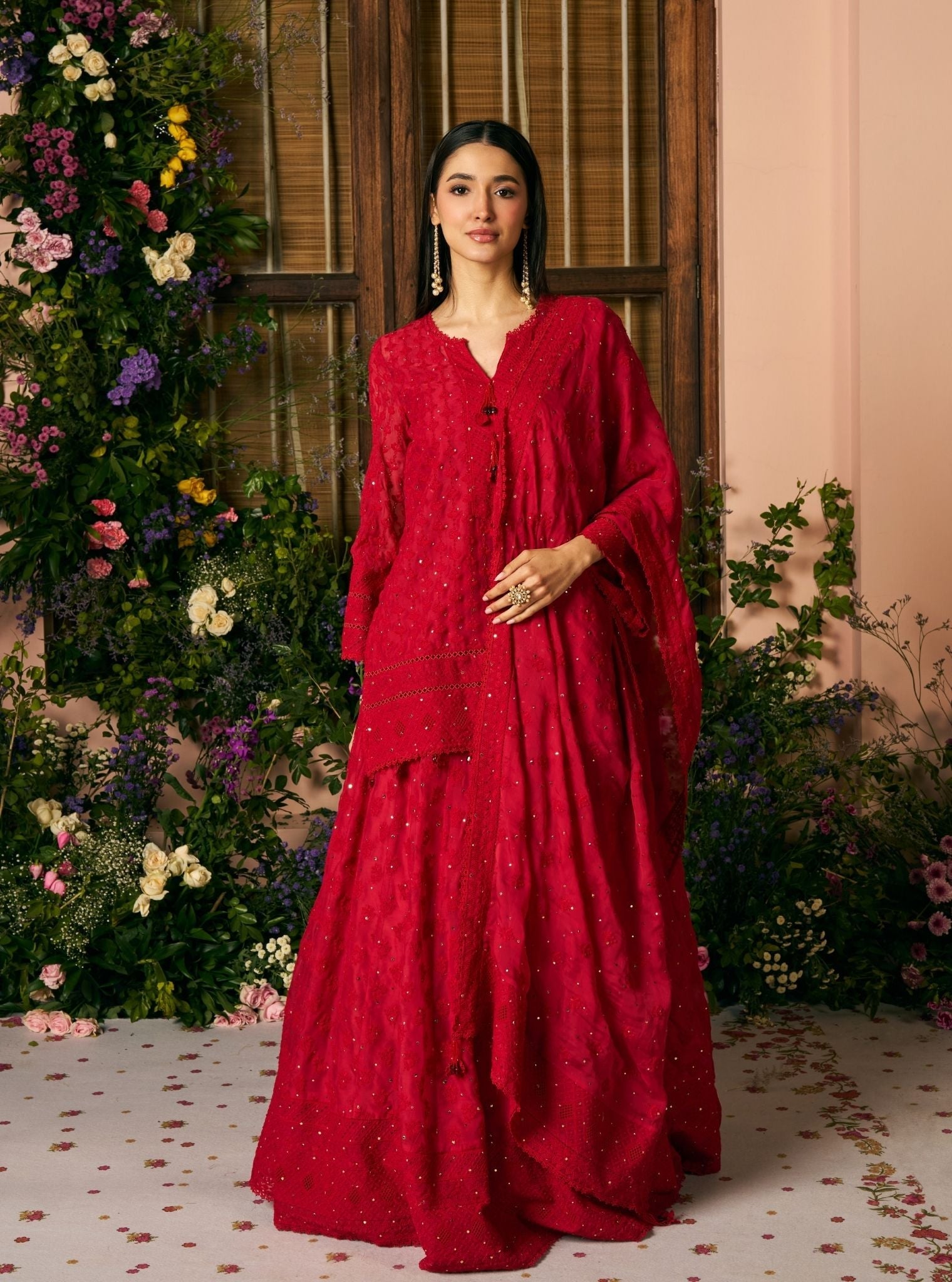 Kilol Organza Red Kurta & Lehenga Set