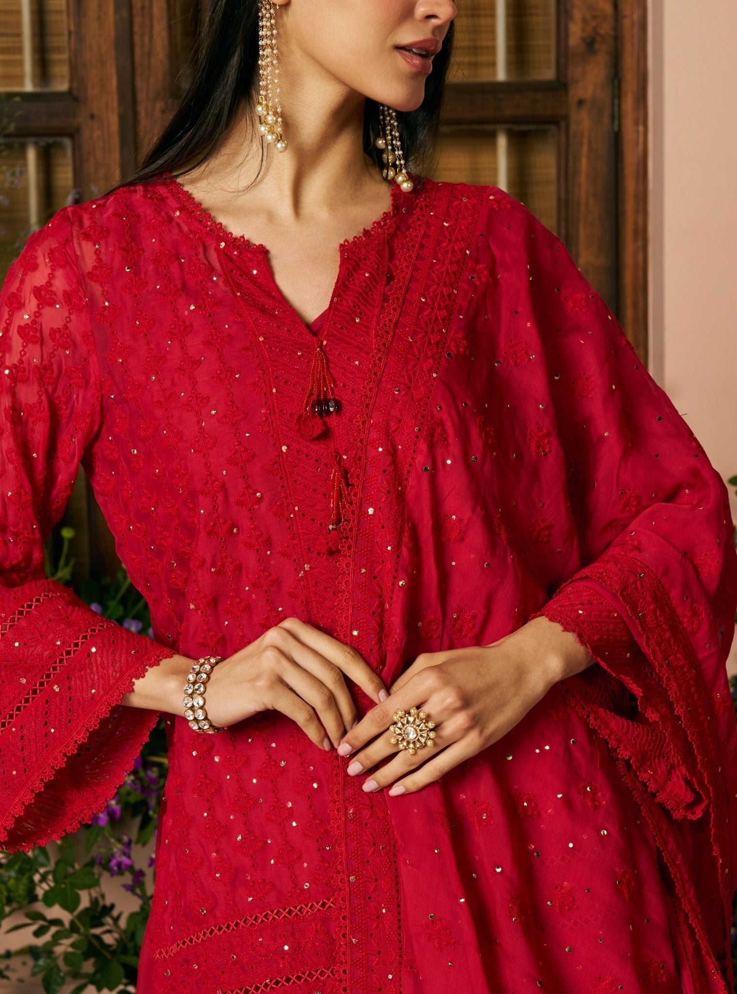 Kilol Organza Red Kurta & Lehenga Set