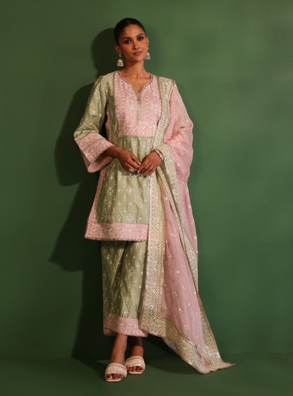 Calita Pima Satin Green Kurta Set main image 1