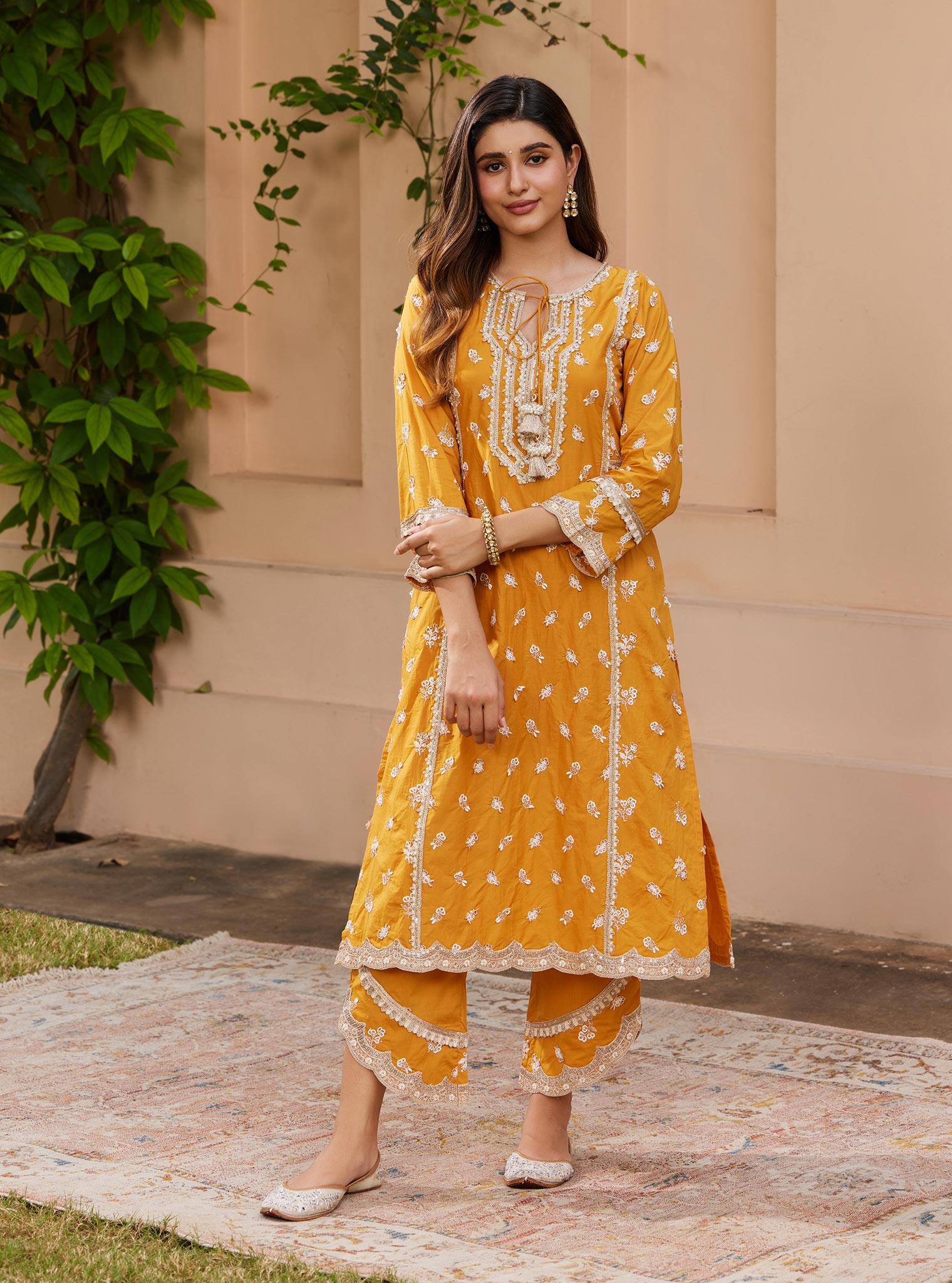 Adah Supima Cotton Orange Kurta Set