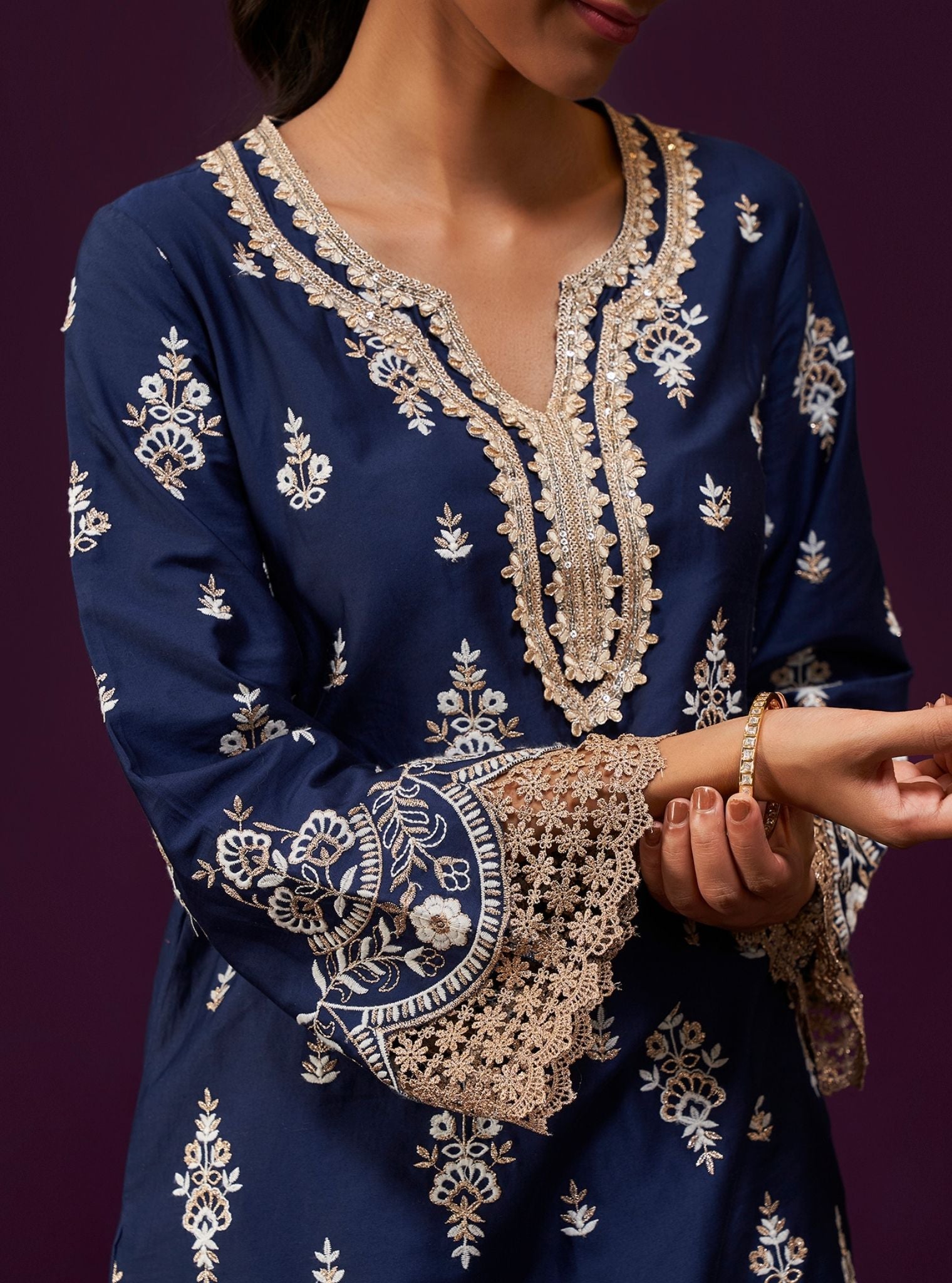 Aree Pima Satin Navy Kurta Set