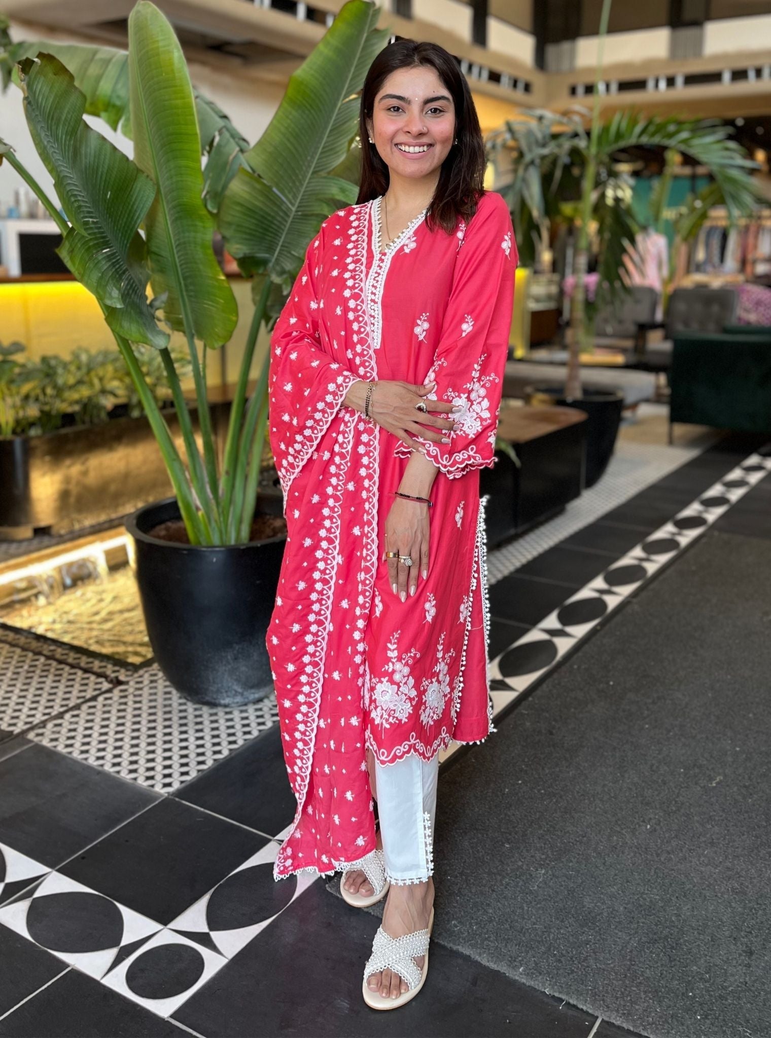 Love Song Supima Cotton Red Kurta With Slit Pant