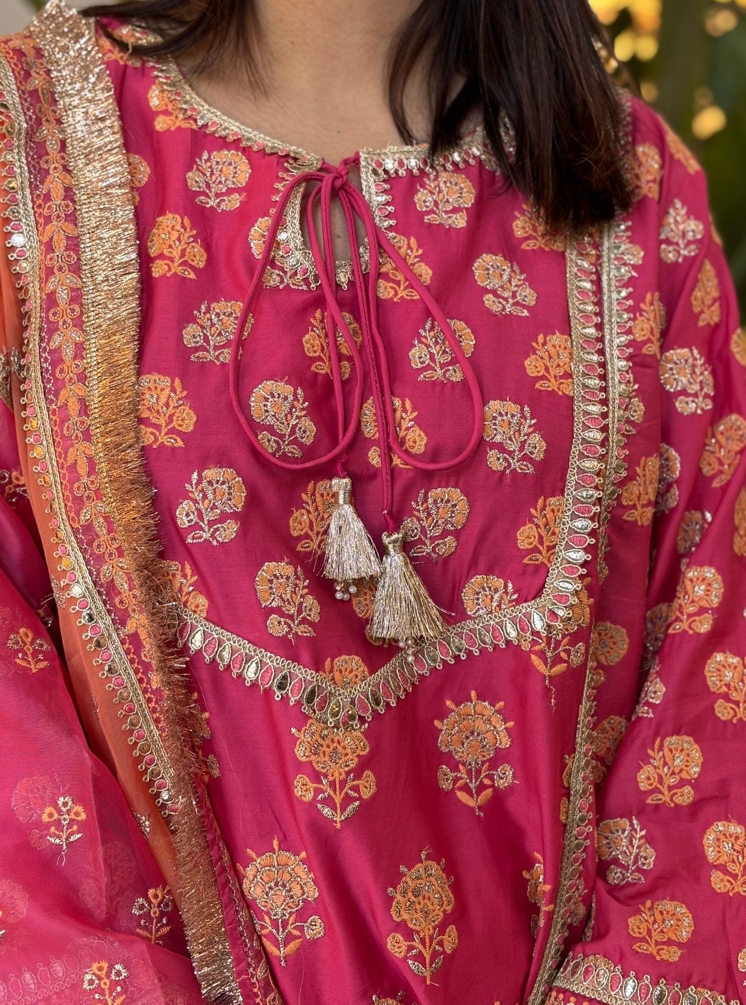 Aphinya Pima Satin Fuschia Kurta Set