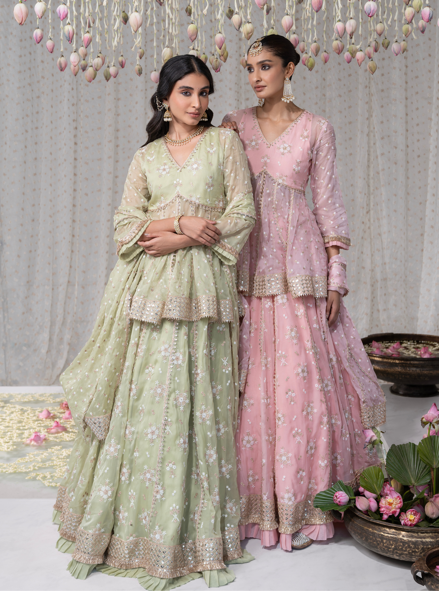 Rajnigandha Organza Short Anarkali Pink Kurta with Lehenga Set