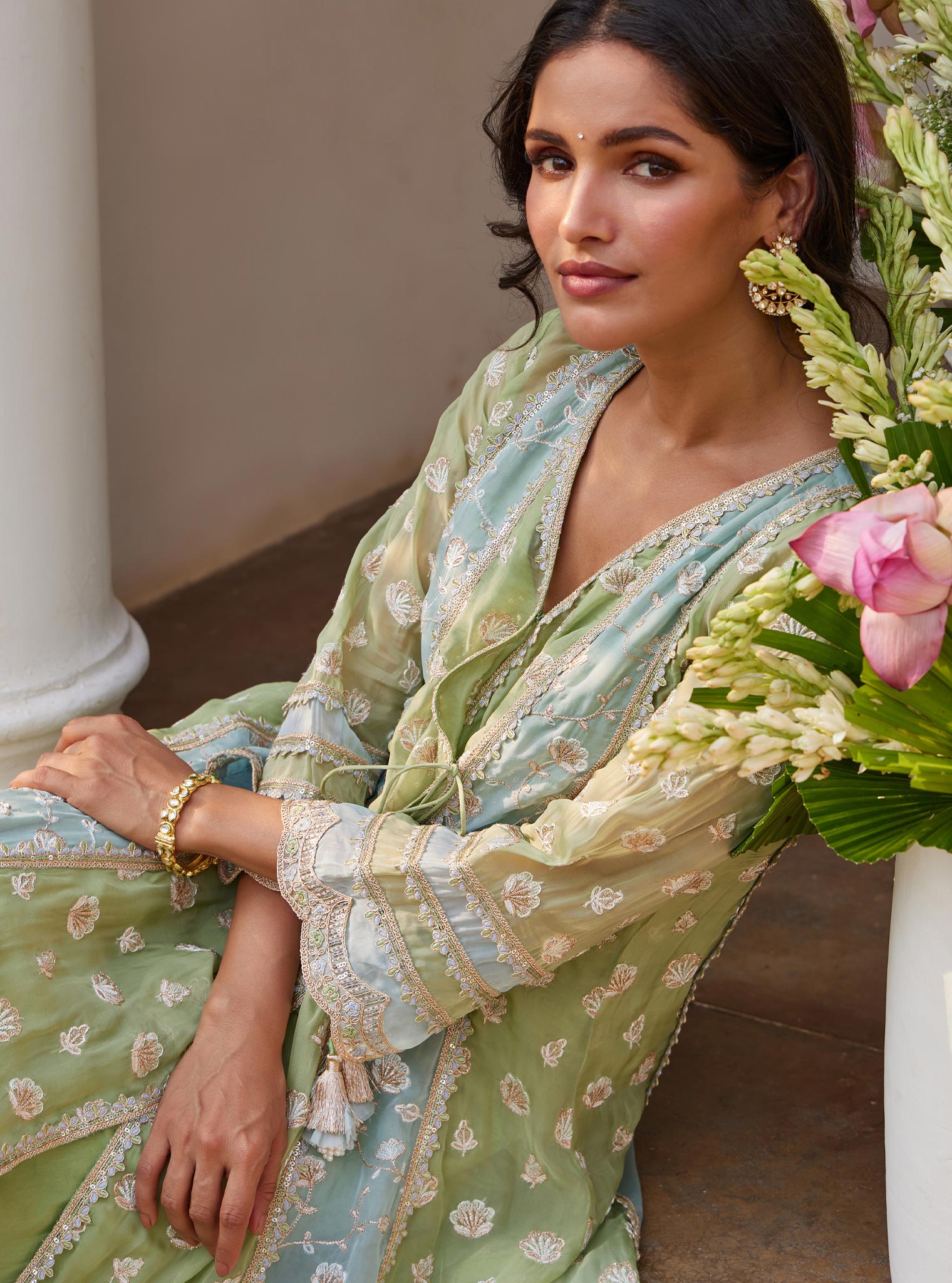 Panya Organza Green Anarkali Kurta Set