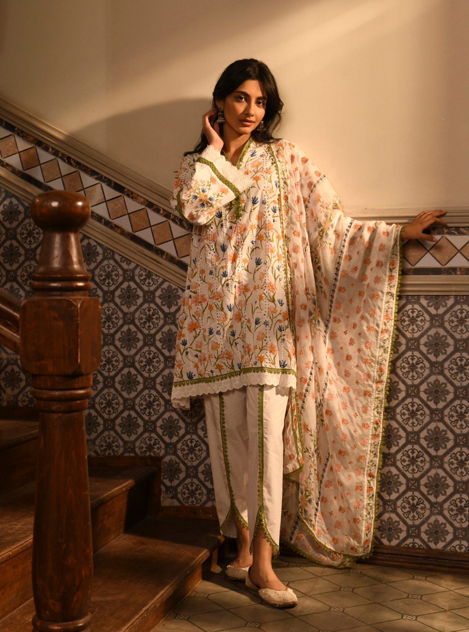 Gargi Supima Cotton Printed White Kurta Set