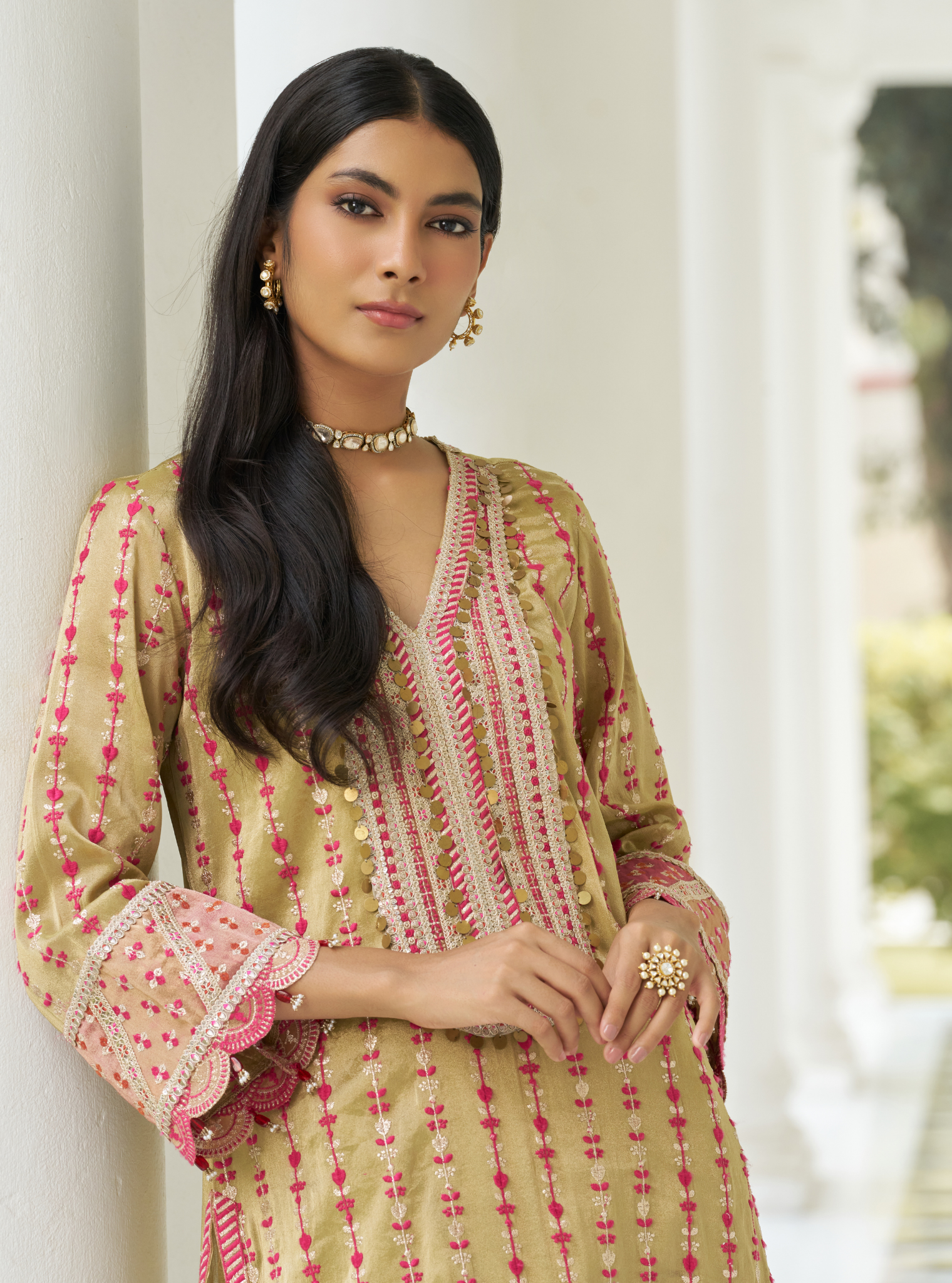 Varadaa Pista Tissue Green Kurta Set