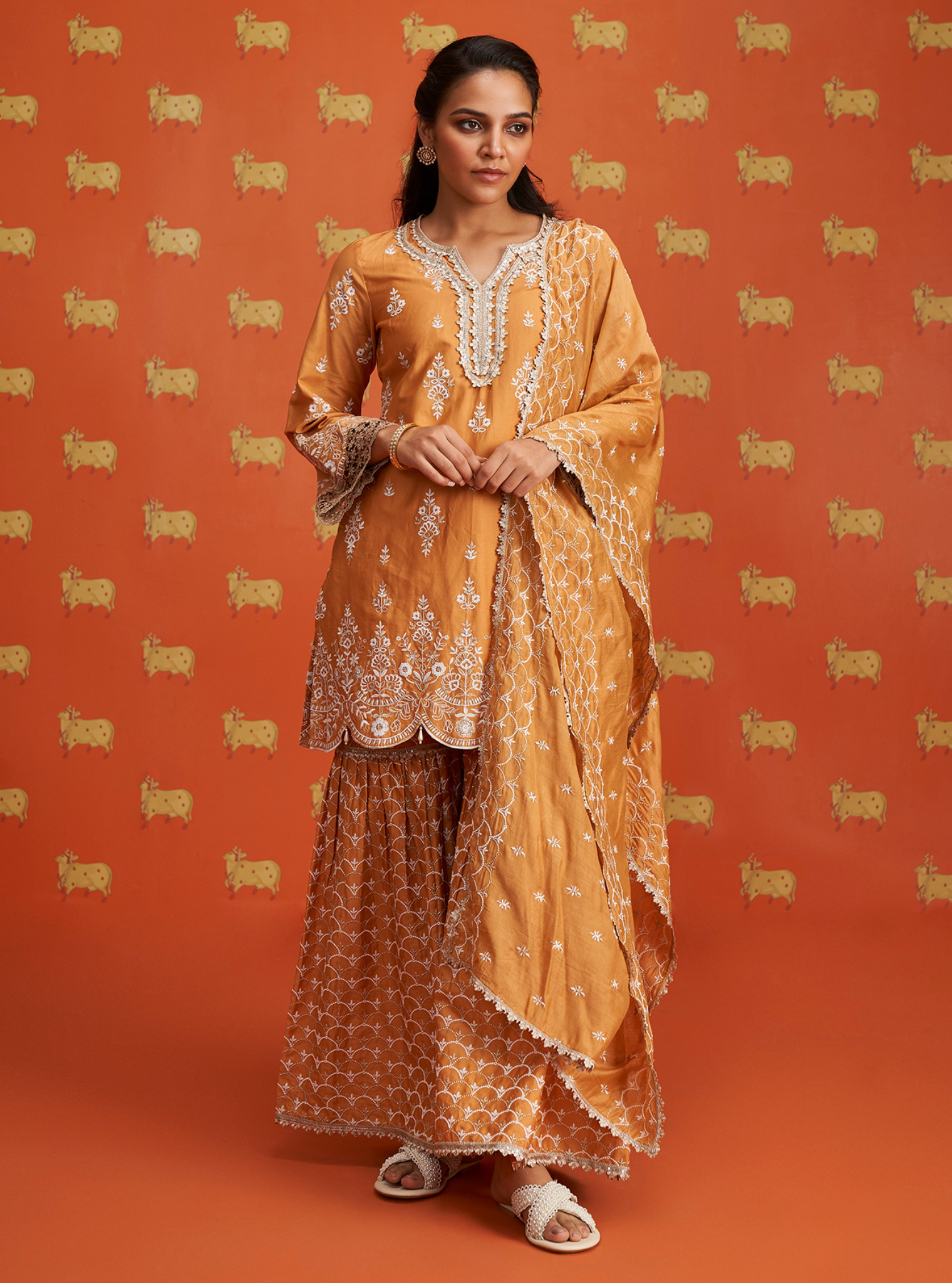 Aree Pima Satin Orange Kurta Set