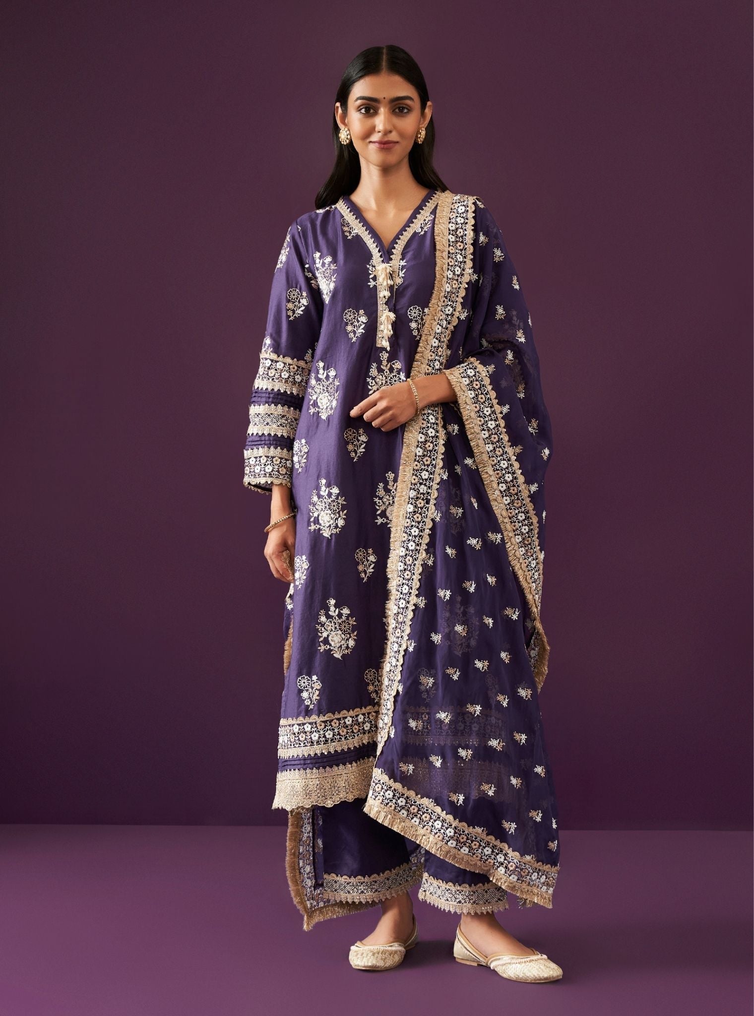 Nalin Pima Satin Purple Kurta Set