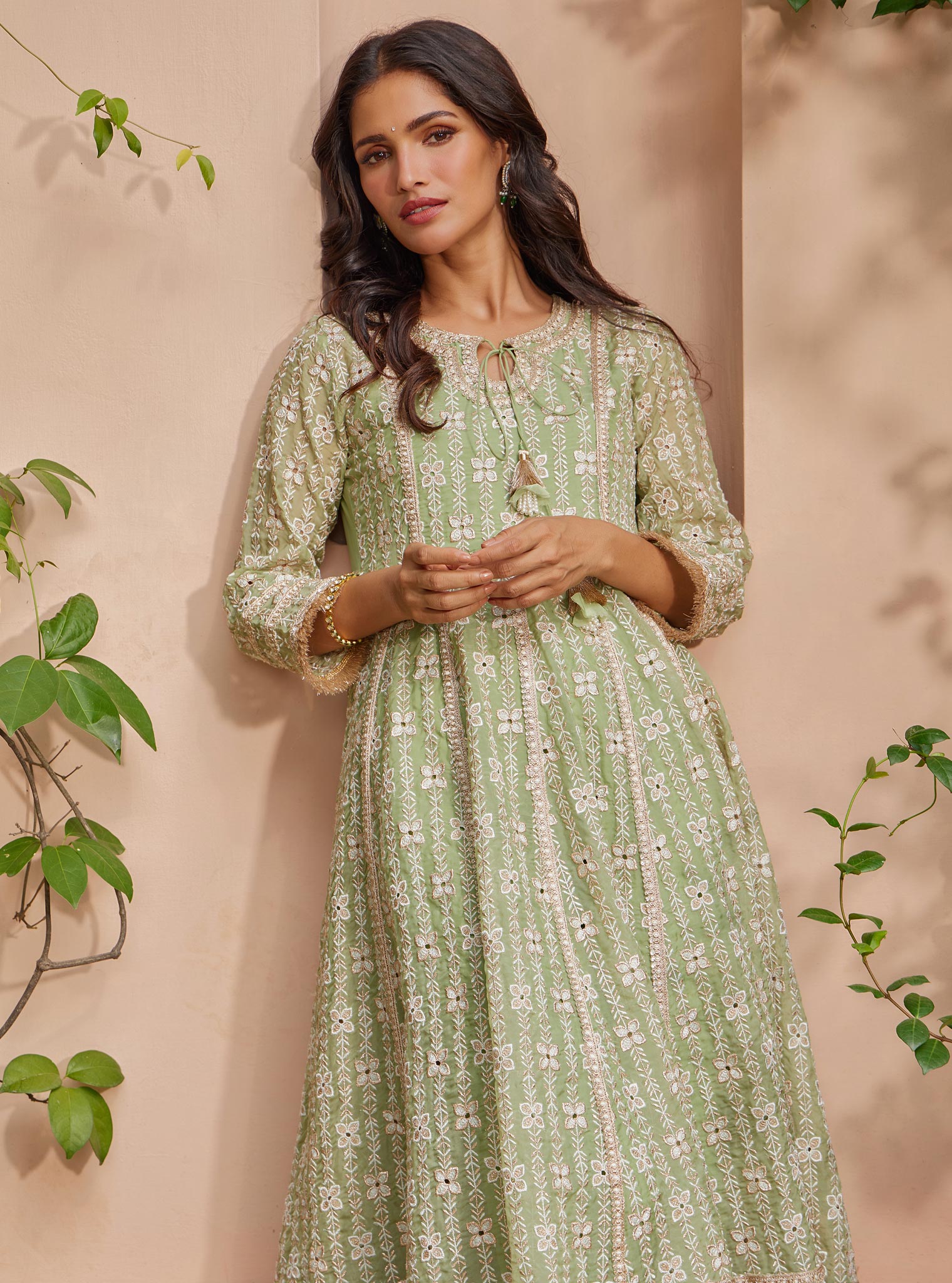 Arka Organza Green Anarkali Kurta Set