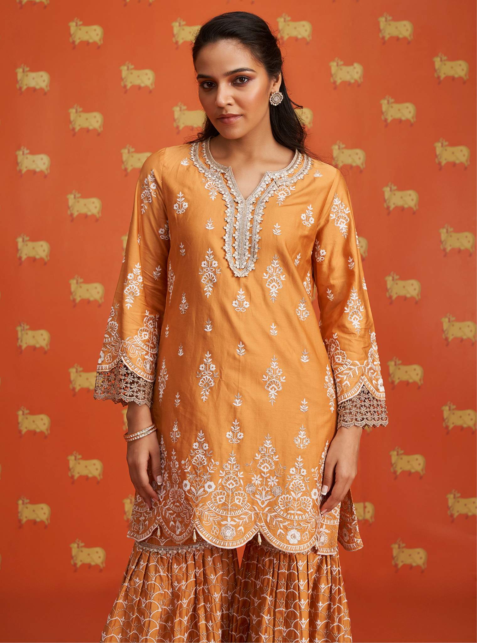 Aree Pima Satin Orange Kurta Set