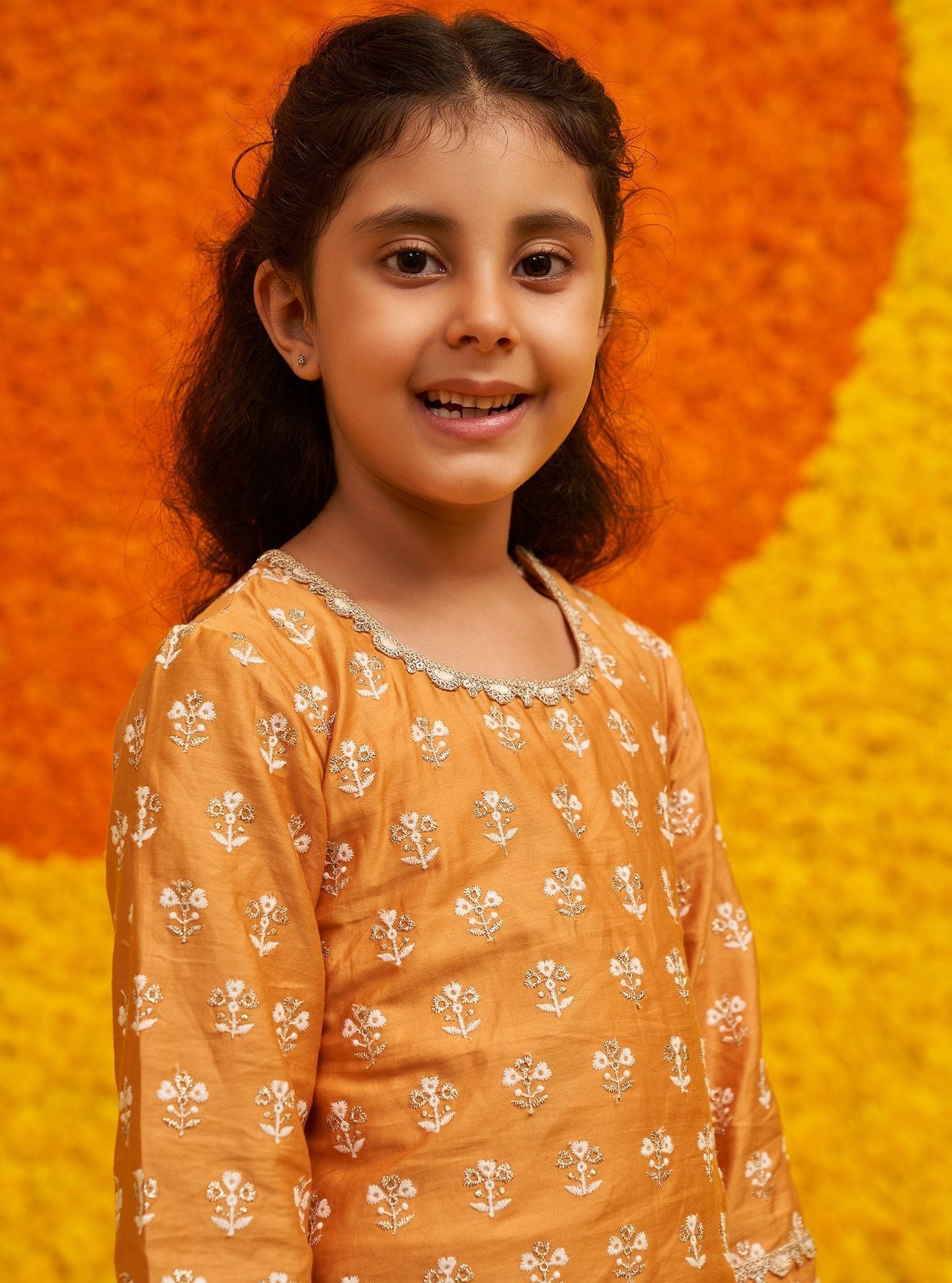 Becca Pima Satin Orange Kurta with Garara Set