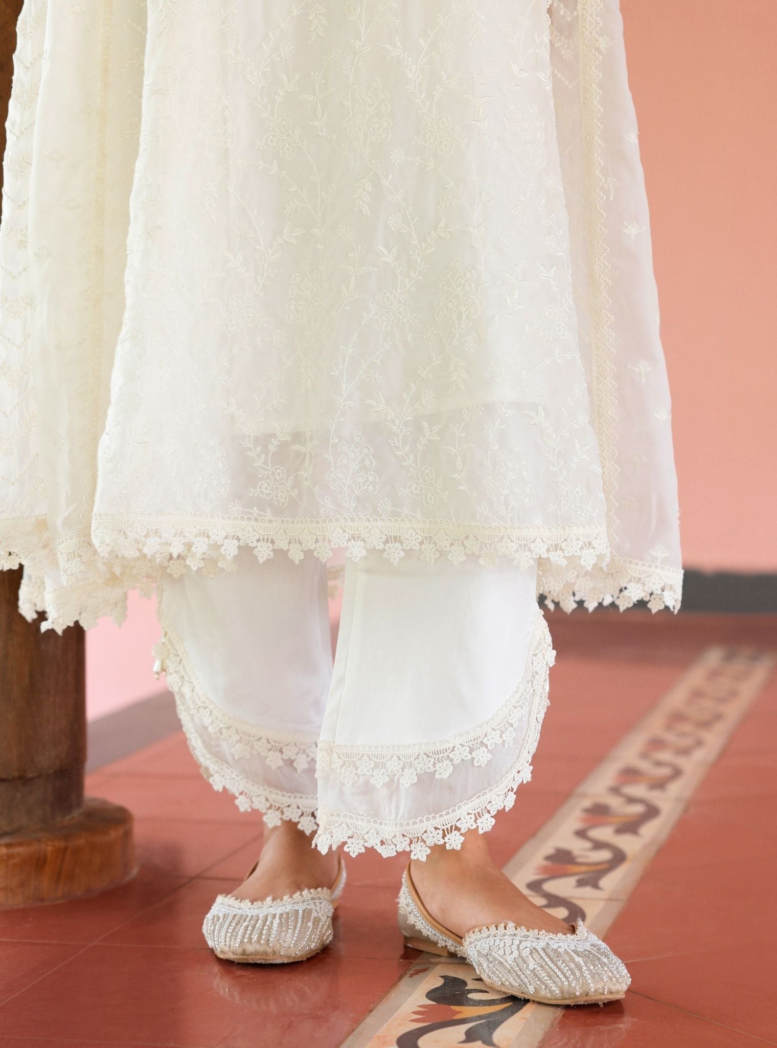 Keerth Organza White Anarkali Kurta Set