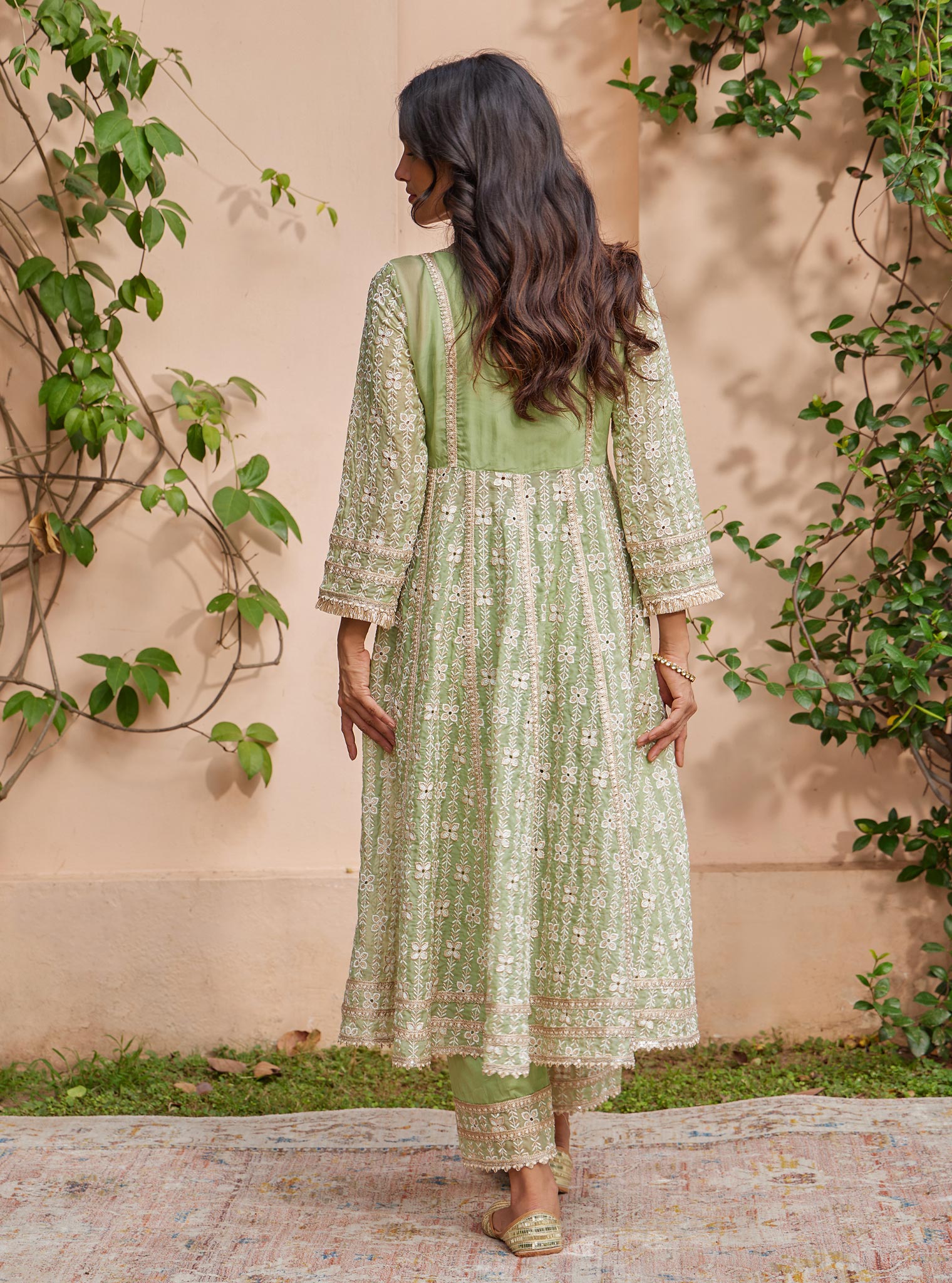 Arka Organza Green Anarkali Kurta Set