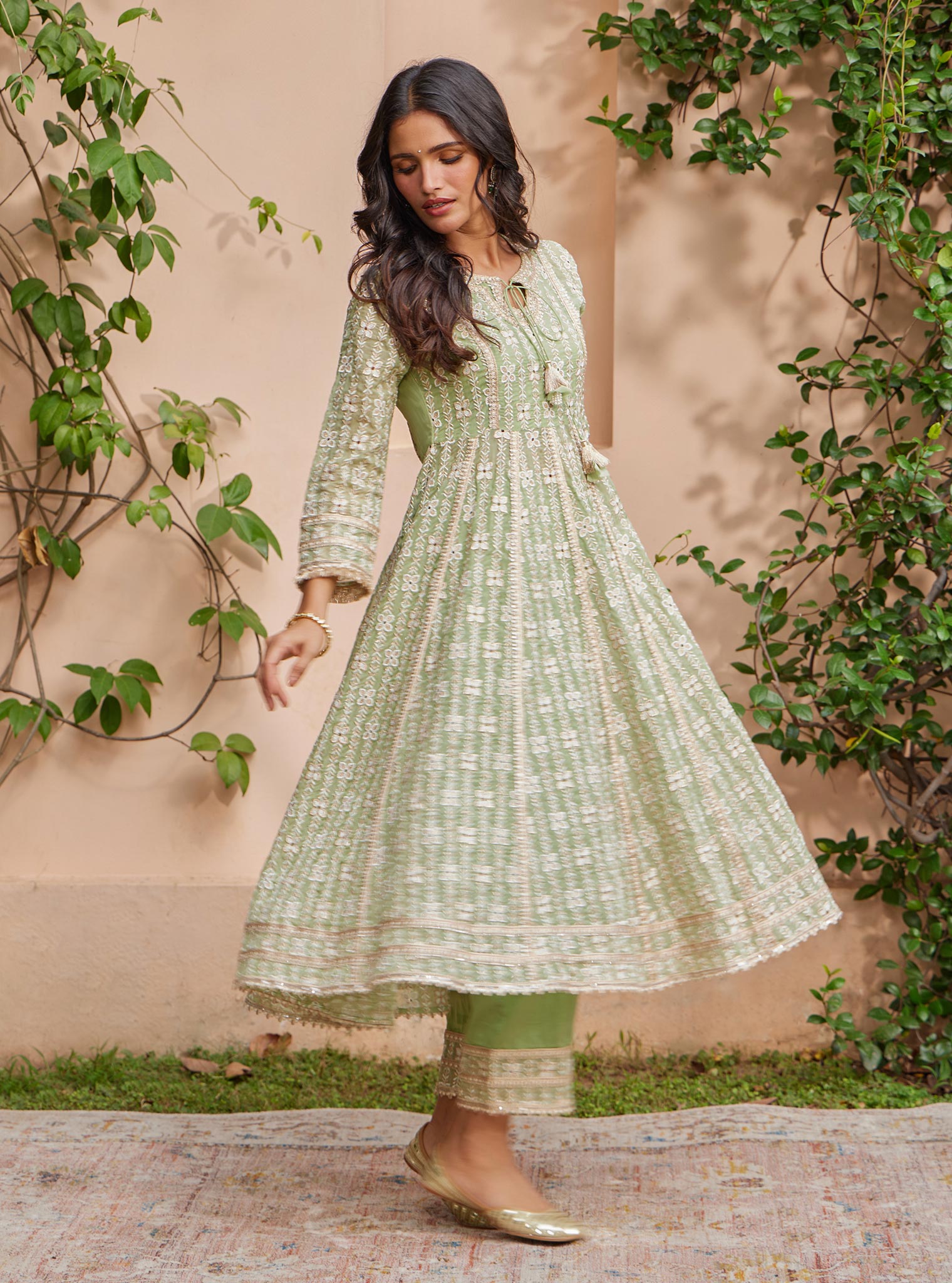 Arka Organza Green Anarkali Kurta Set